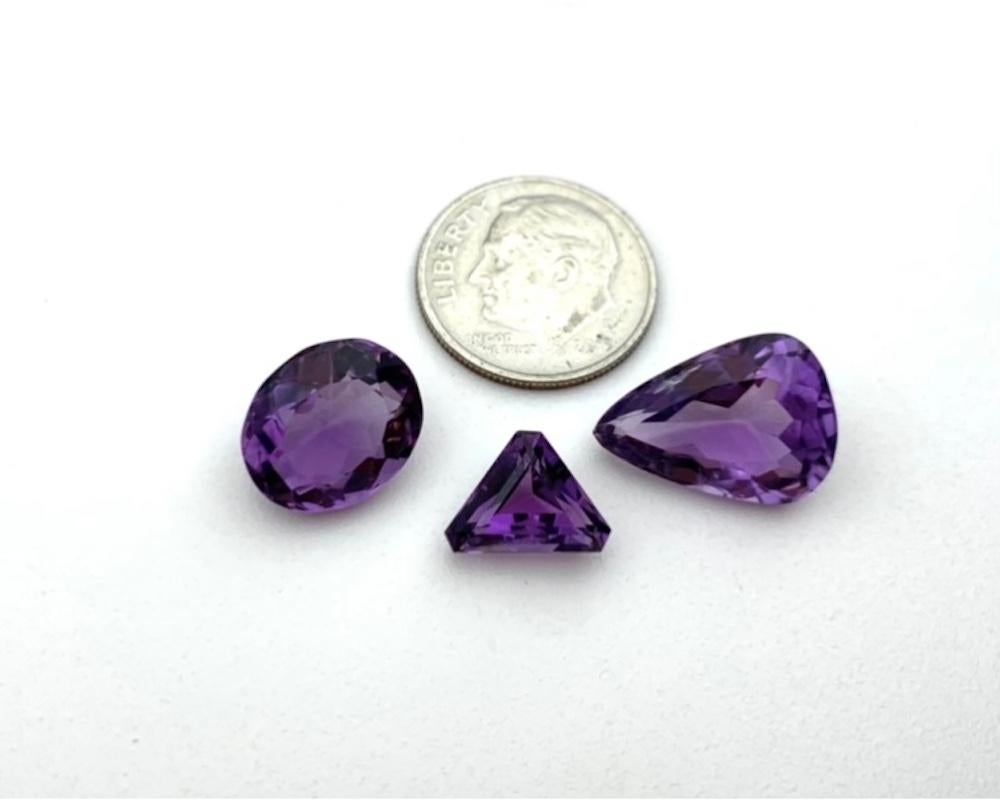Loose Amethyst Lot, 3 Unset Necklace / Ring Gemstones, 14.31 Carat Total In New Condition In Los Angeles, CA