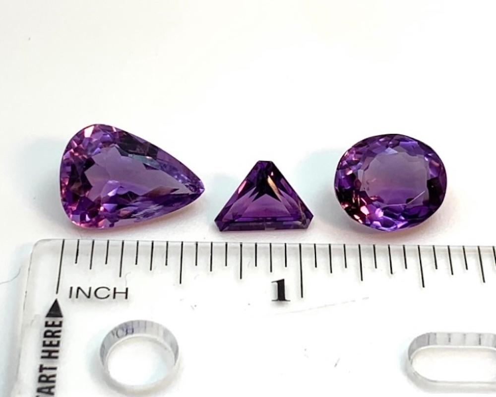 Women's or Men's Loose Amethyst Lot, 3 Unset Necklace / Ring Gemstones, 14.31 Carat Total