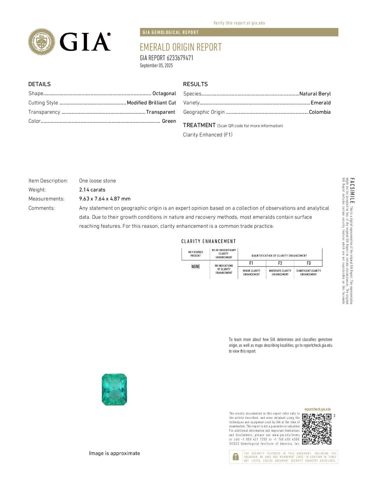Loser Smaragd - Smaragdschliff 2,14ct GIA Kolumbien Solitär für Damen oder Herren im Angebot