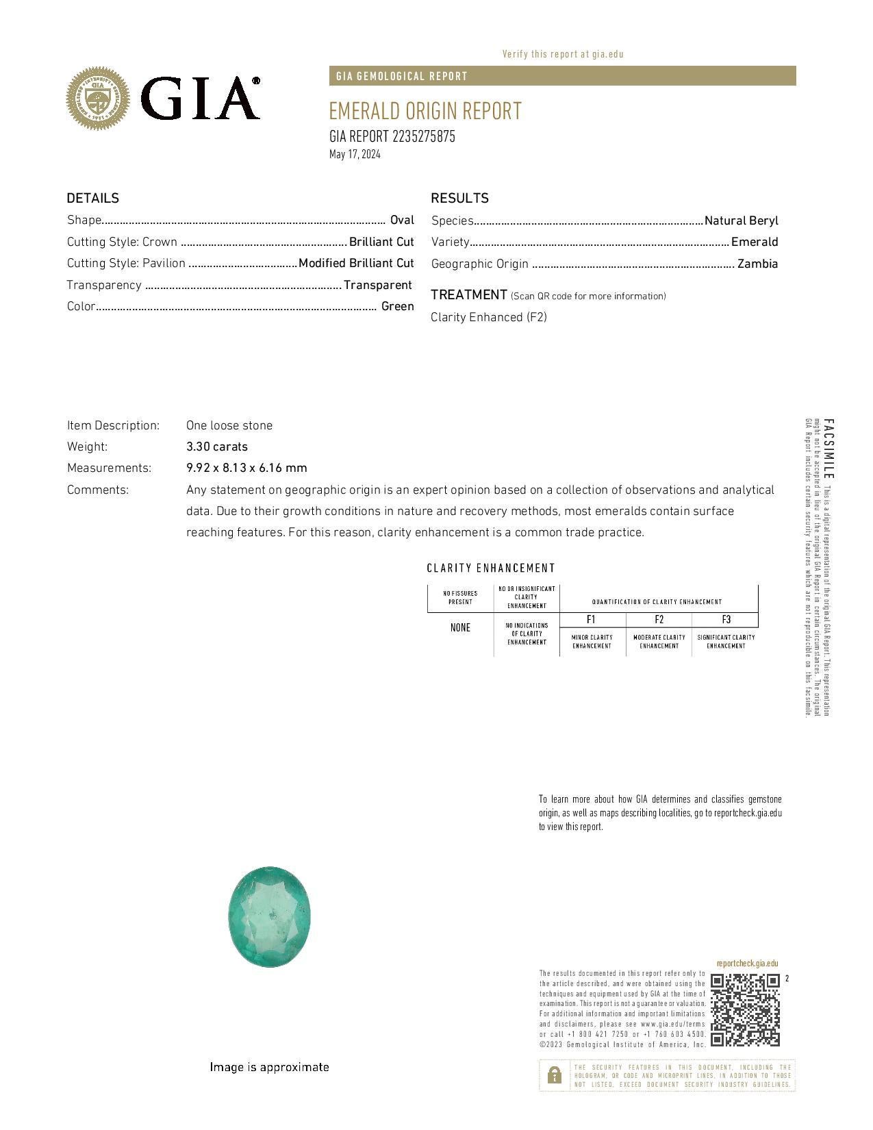 Loser Smaragd - Ovalschliff 3,30ct GIA Grüner Solitär für Damen oder Herren im Angebot