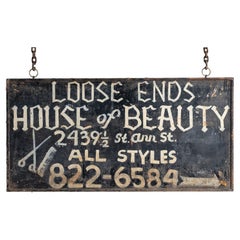 Enseigne en fer Loose Ends House of Beauty, Amérique, vers 1960