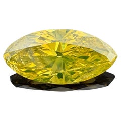 Loose GIA 1.33CT Fancy Vivid Greenish Yellow Diamond I2 Treated Marquise