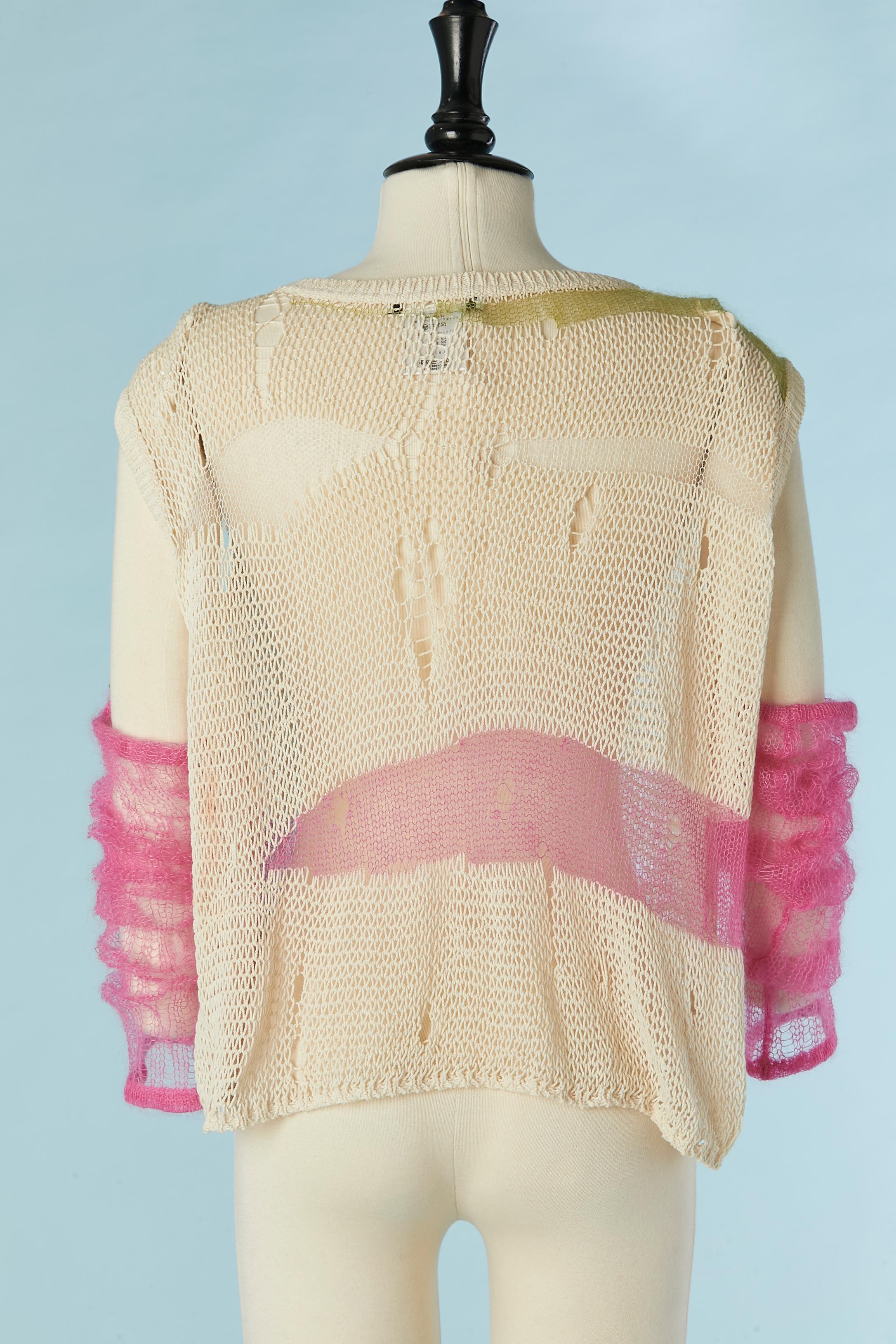Loose knit sweater with pink mohair sleeves Christian Dior by John Galliano For Sale 6