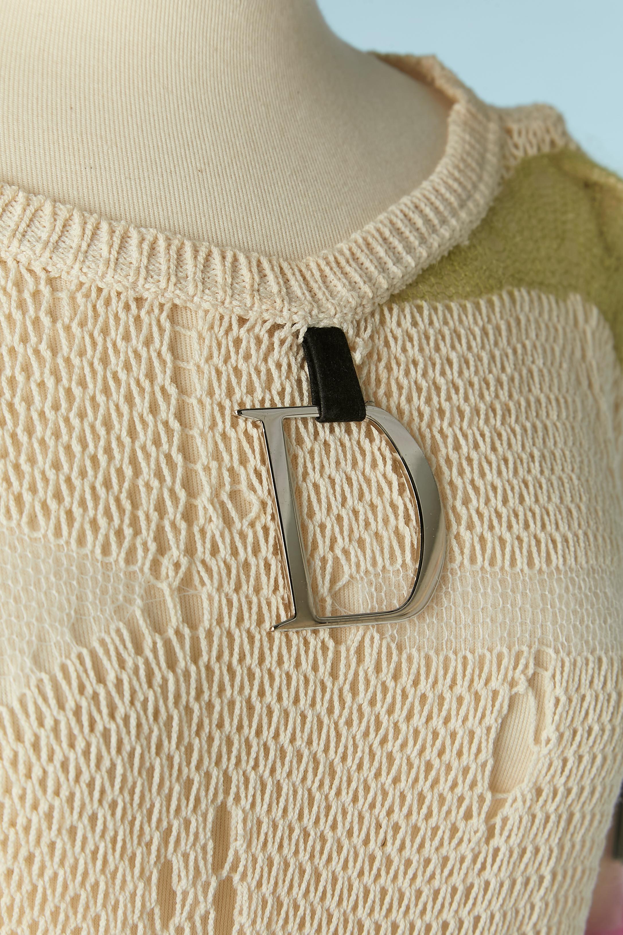 Beige Loose knit sweater with pink mohair sleeves Christian Dior by John Galliano