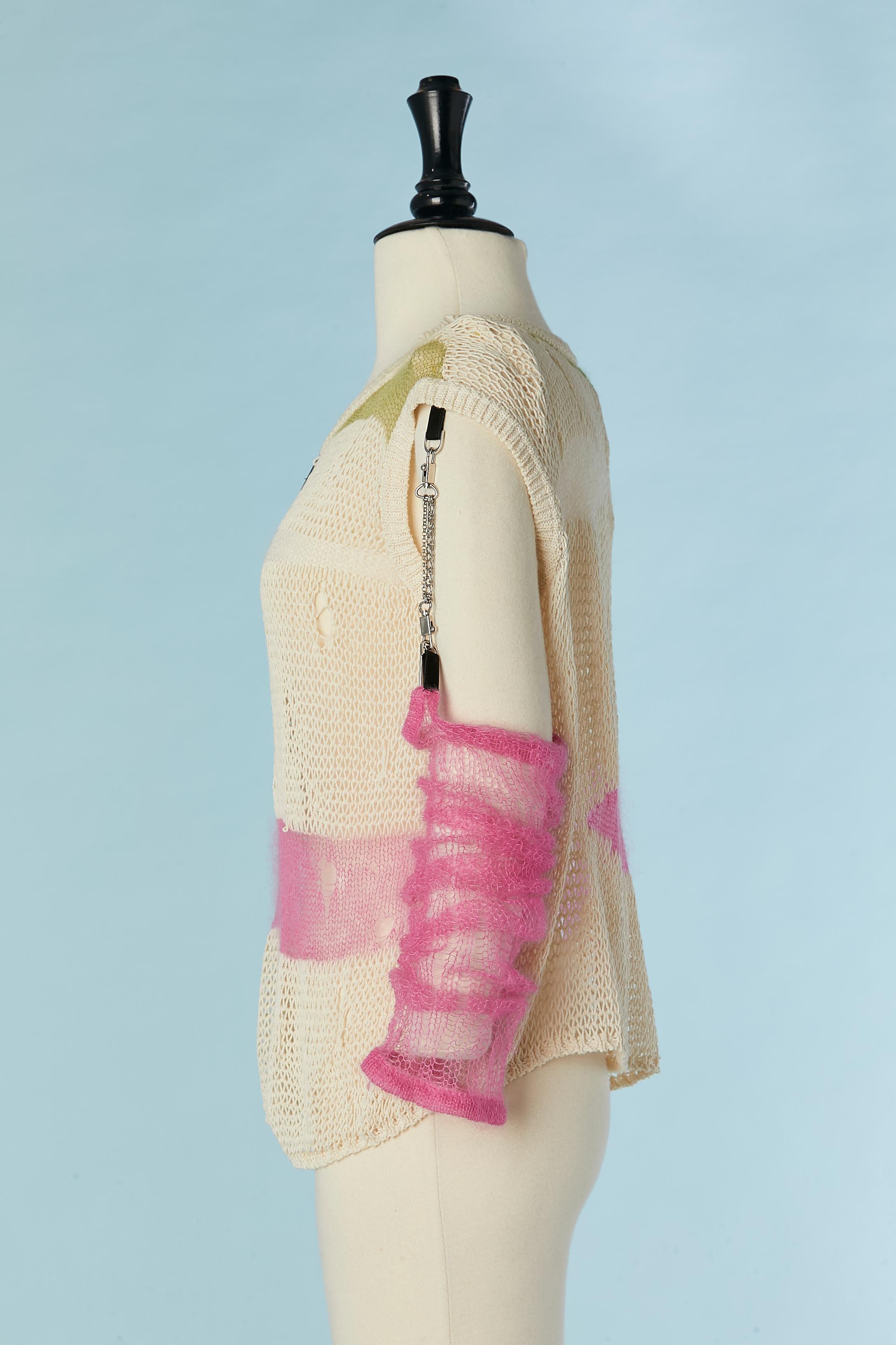 Loose knit sweater with pink mohair sleeves Christian Dior by John Galliano For Sale 5