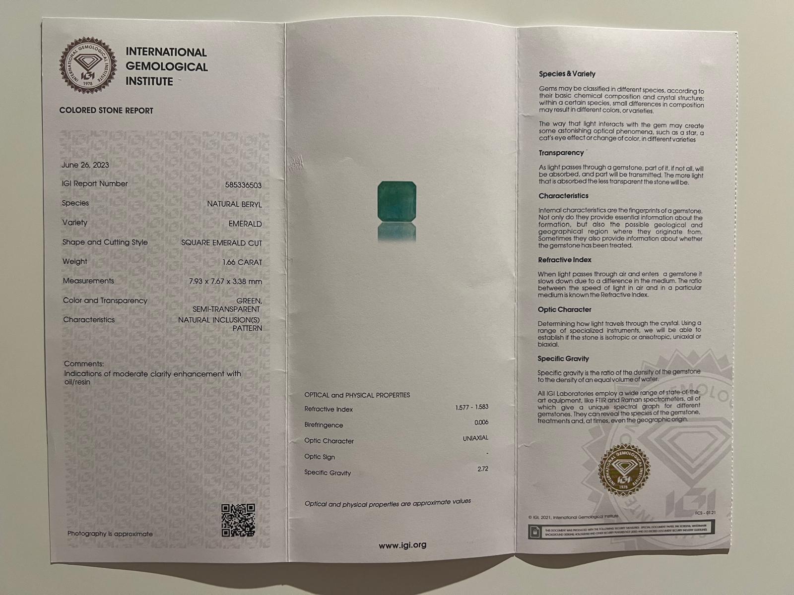 Loser natürlicher Smaragd 1,66ct im Angebot 2