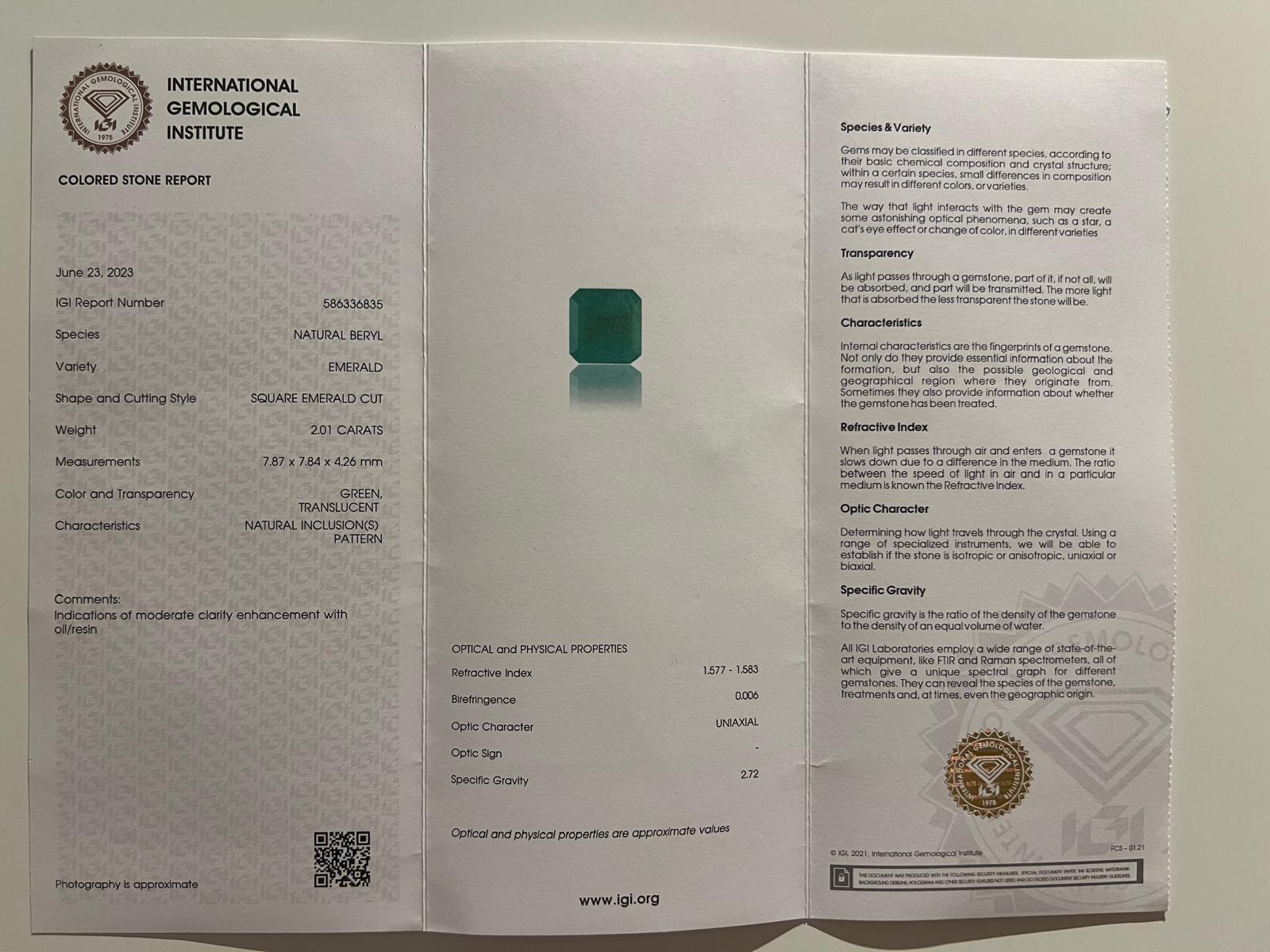 Loser natürlicher Smaragd 2,01ct im Angebot 2