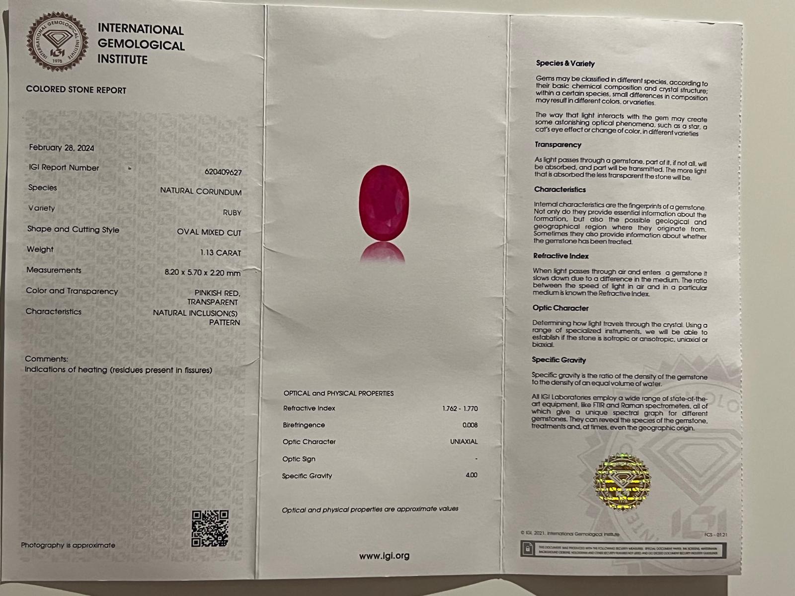 Loser natürlicher Rubin 1,13 Karat im Angebot 2