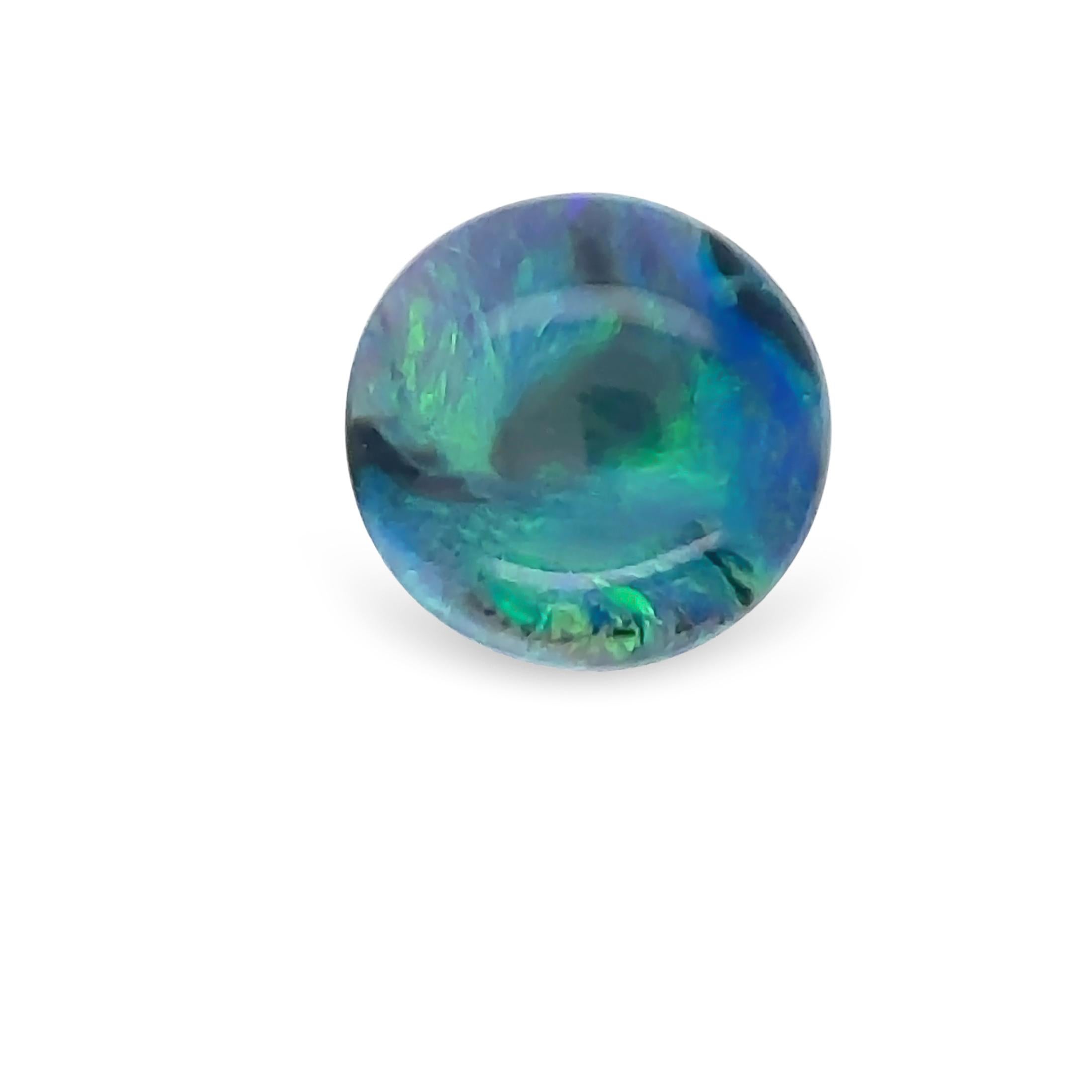 Opale nero tondo sciolto Lightning Ridge 5,15ct- Verde/Blu a flusso continuo In condizioni ottime in vendita a SYDNEY, NSW