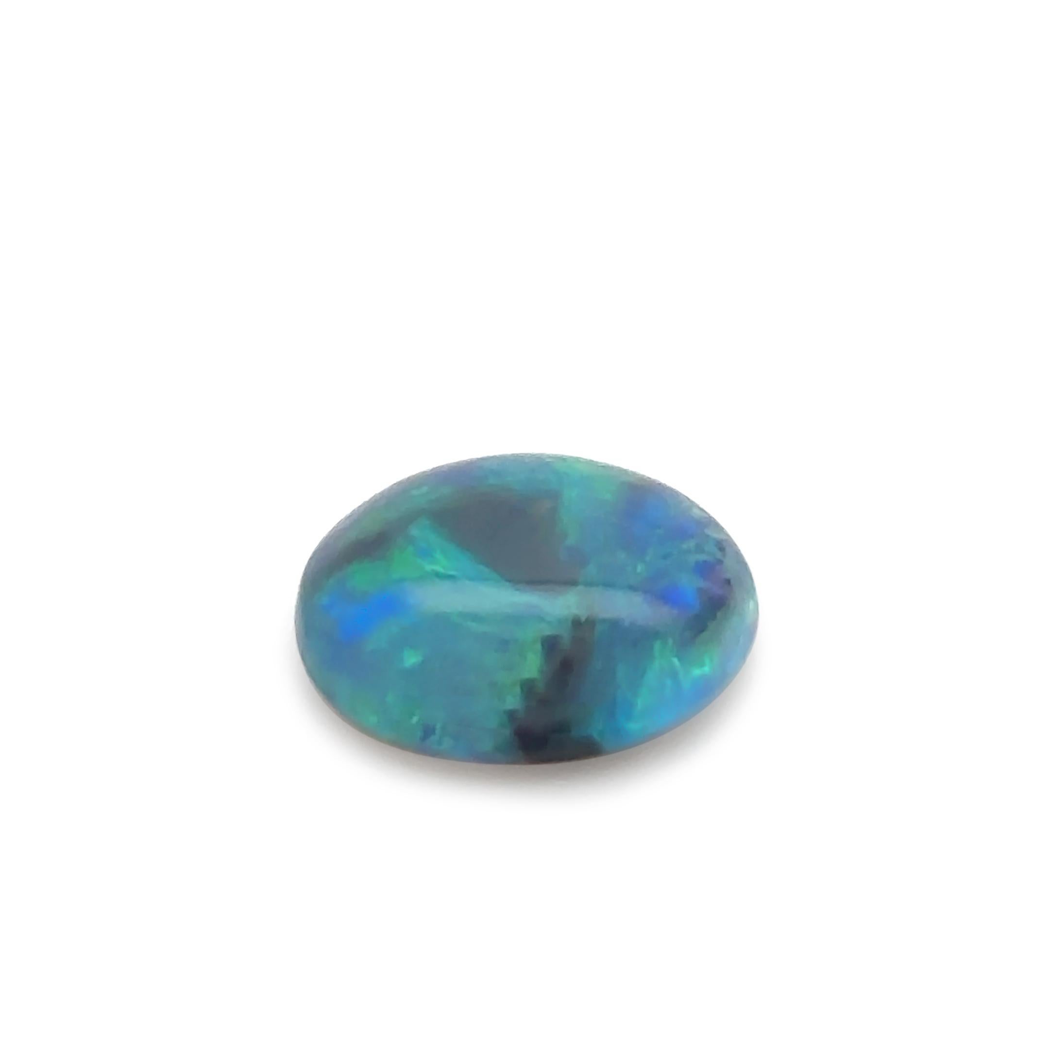 da uomo o donna Opale nero tondo sciolto Lightning Ridge 5,15ct- Verde/Blu a flusso continuo in vendita