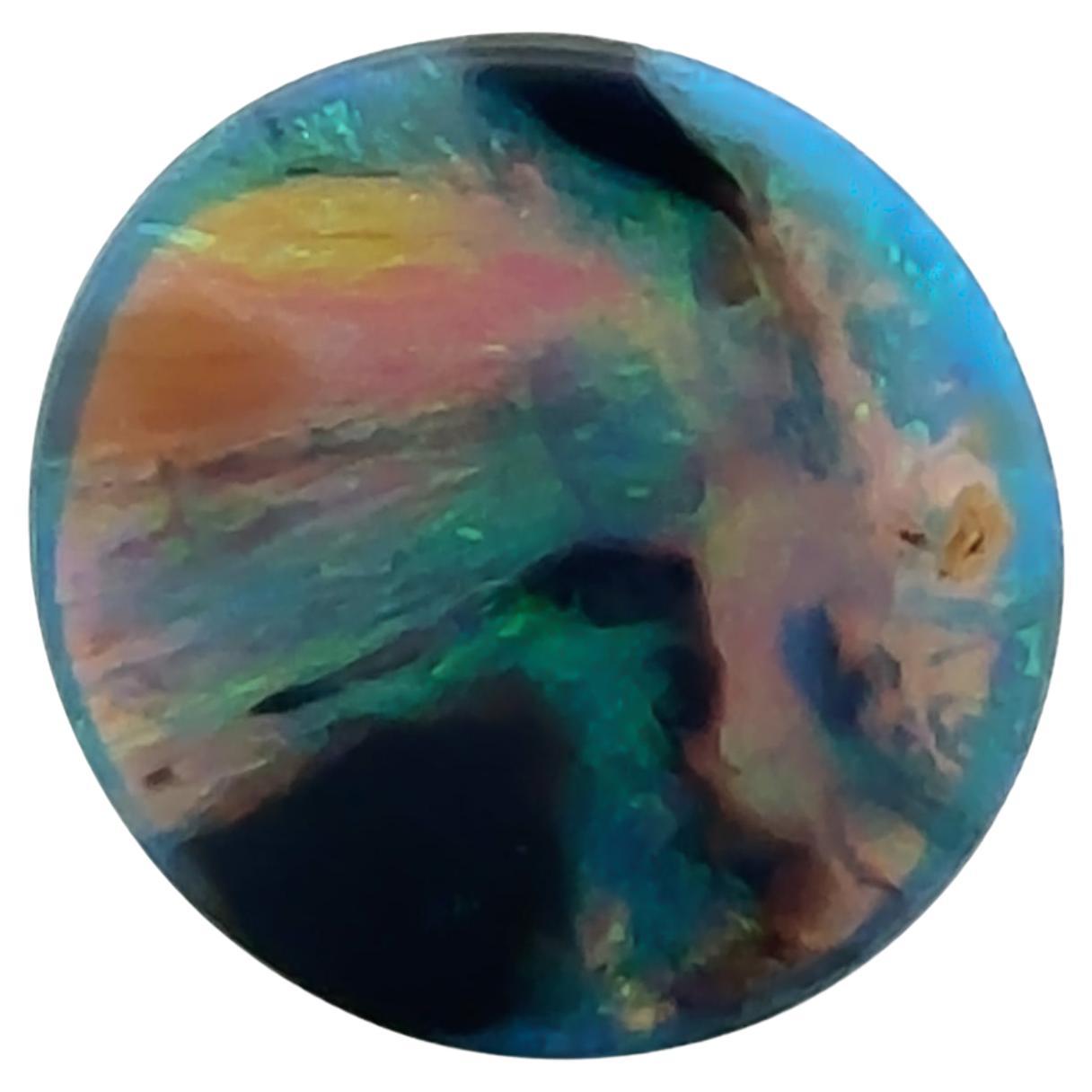 Loose Round Lightning Ridge Black Opal 5.15ct– Green/Blue Flowing Pattern