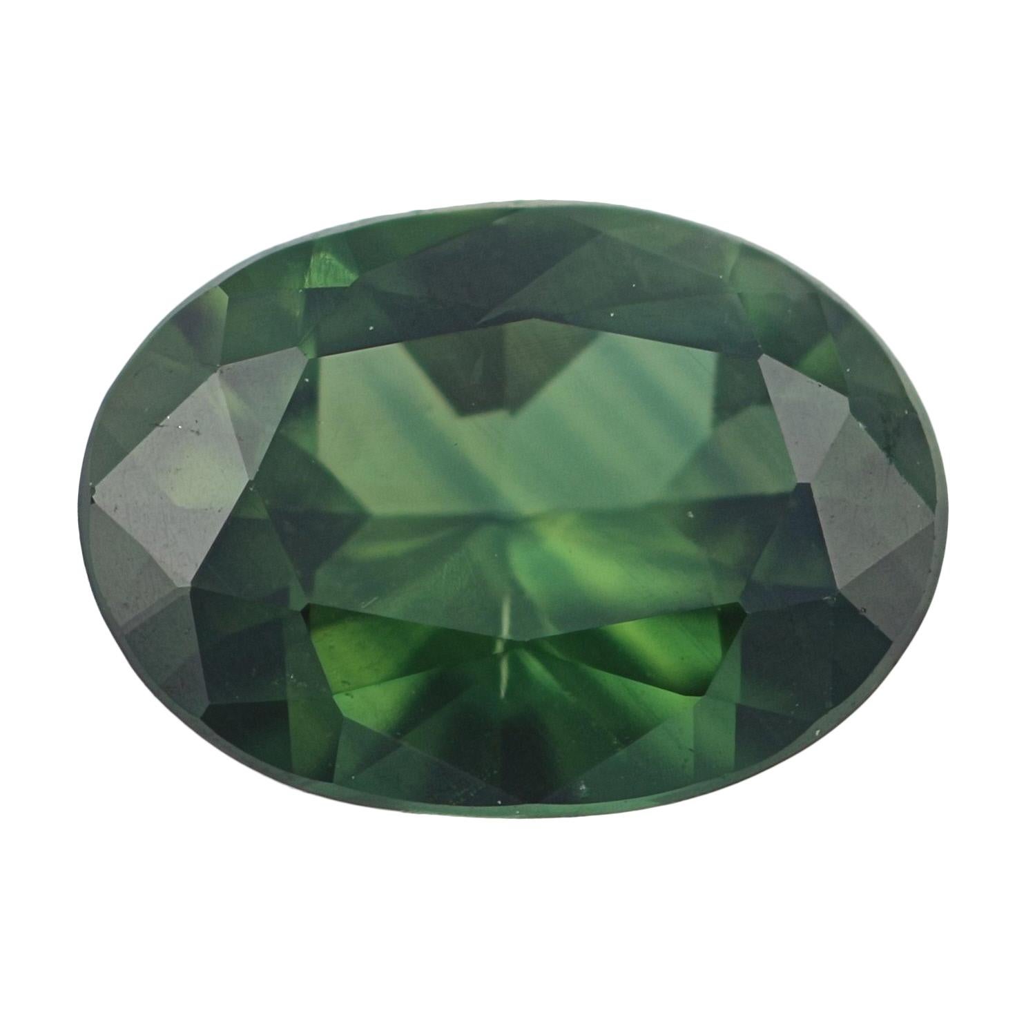 Women's or Men's Loose Sapphire, Oval Cut 1.22 Carat Green Solitaire For Sale