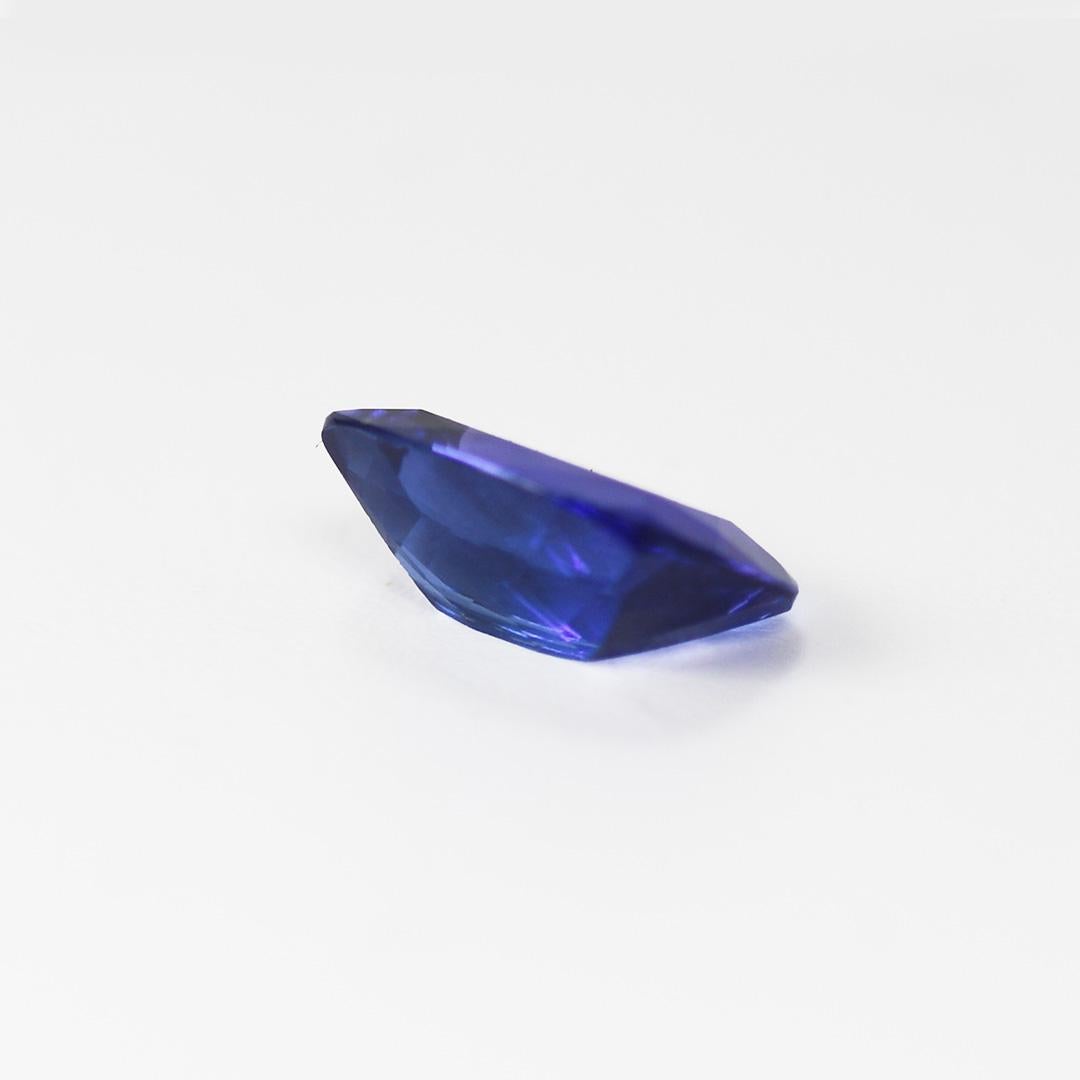 Loose 3.30-carat tanzanite gemstone.
No grading lab certificate.
The stone is a rectangle cushion cut, measuring 11.10 x 8.9 x 4.4mm.
Attractive violet-blue color.
Tests tanzanite.
The stone was verified by our in-house GIA graduate