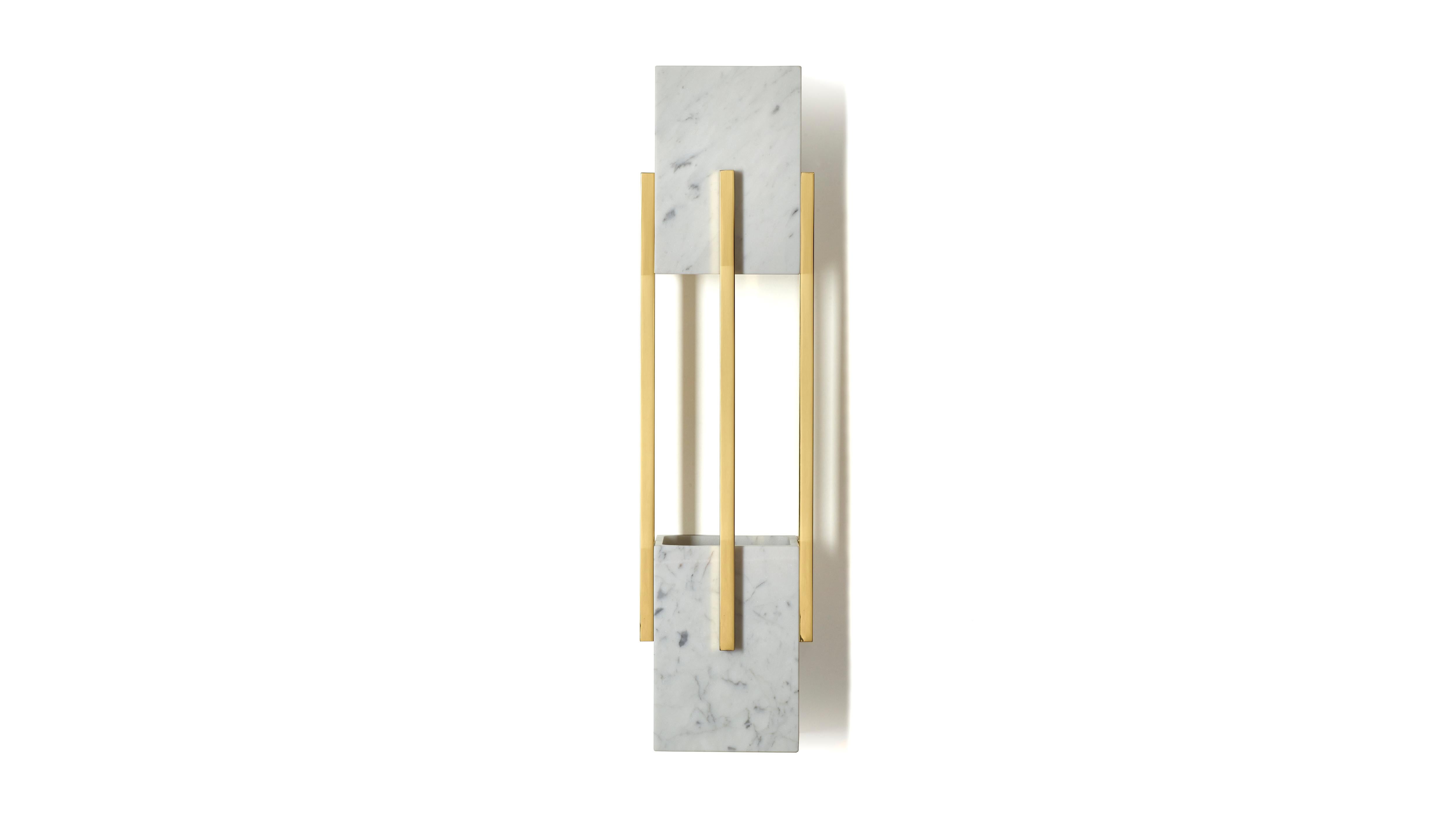 Post-Modern Looshaus Carrara Marble and Brass Wall Lamp by InsidherLand For Sale