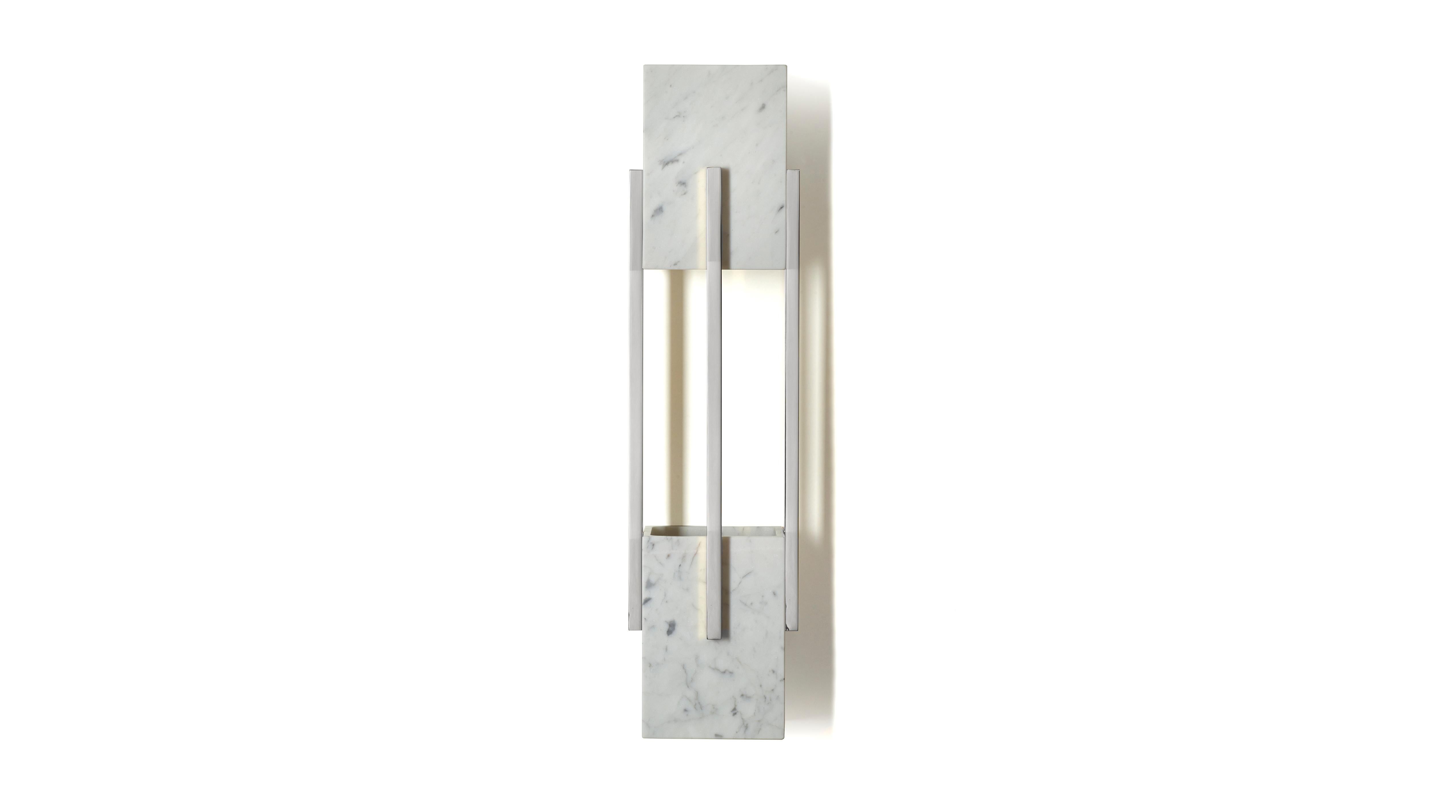 Post-Modern Looshaus Carrara Marble and Nickel Wall Lamp by InsidherLand For Sale