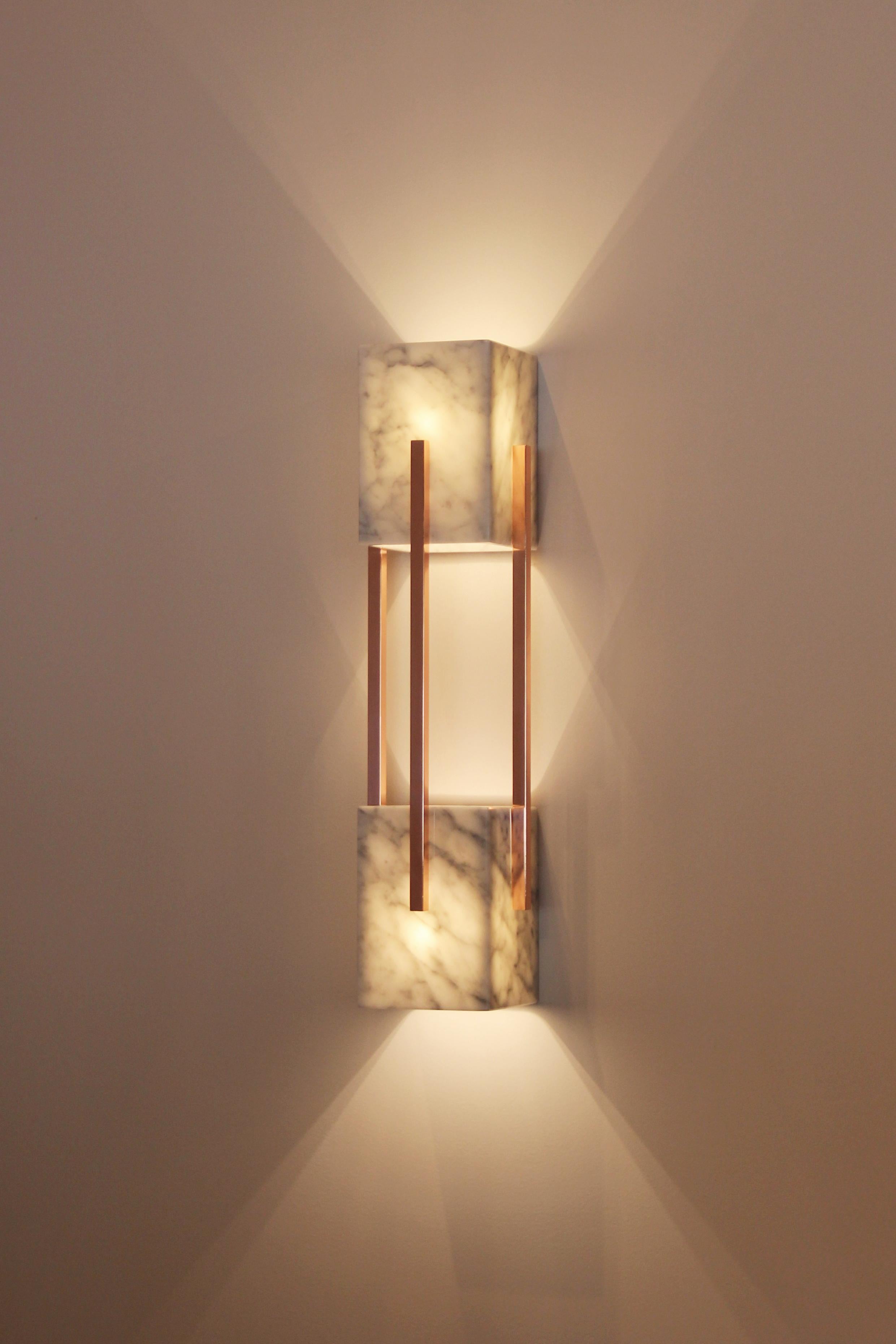 Portuguese Looshaus Wall Lamp, Carrara and Copper, InsidherLand by Joana Santos Barbosa For Sale