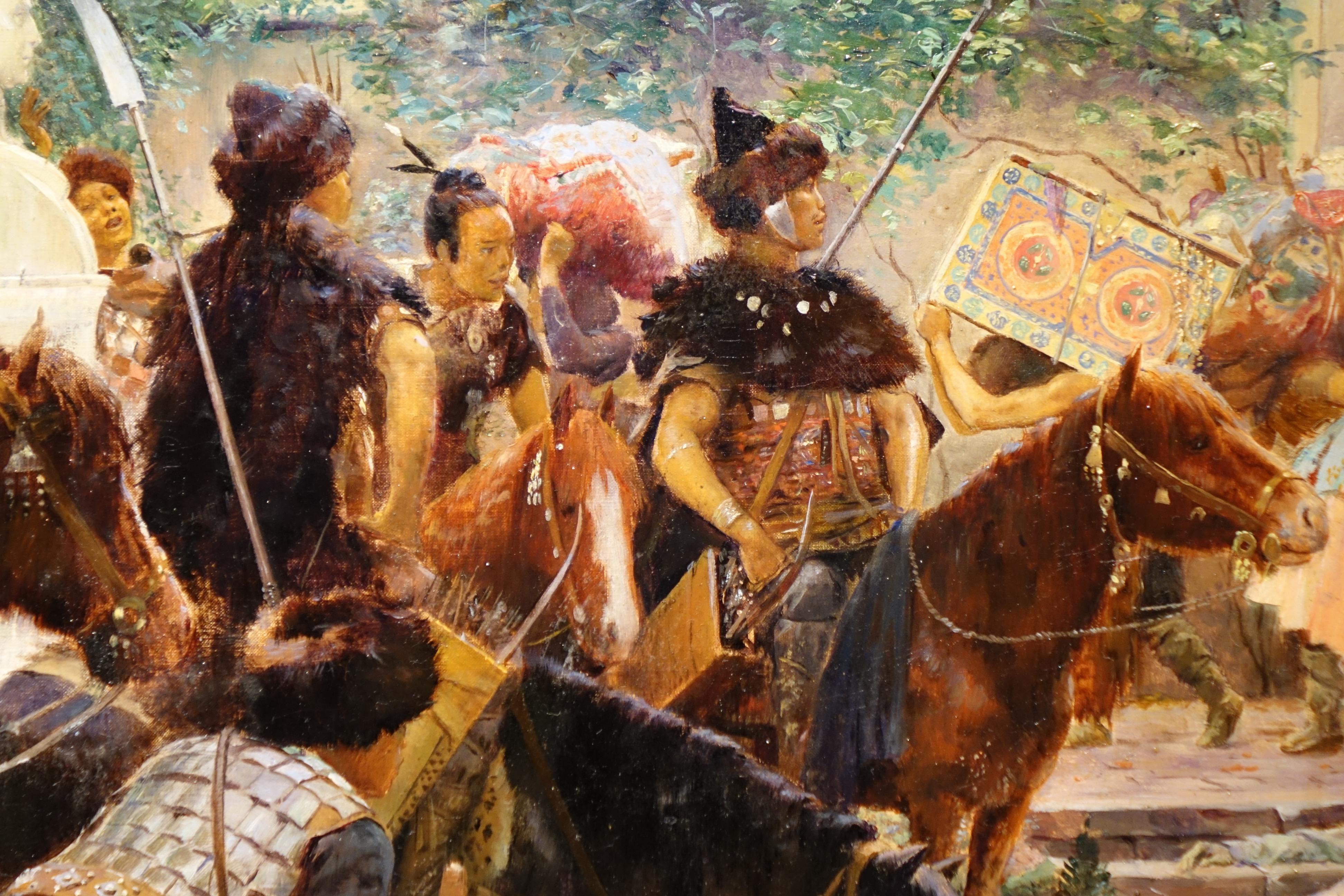 Looting of a Gallo-Roman villa by Huns horsemen. Oil on canvas, signed G.Rochegrosse, dated 1894.
Georges Antoine Rochegrosse (1859-1938), from an intellectual and artistic background, was a brilliant student of the Académie Julian, and afterwards