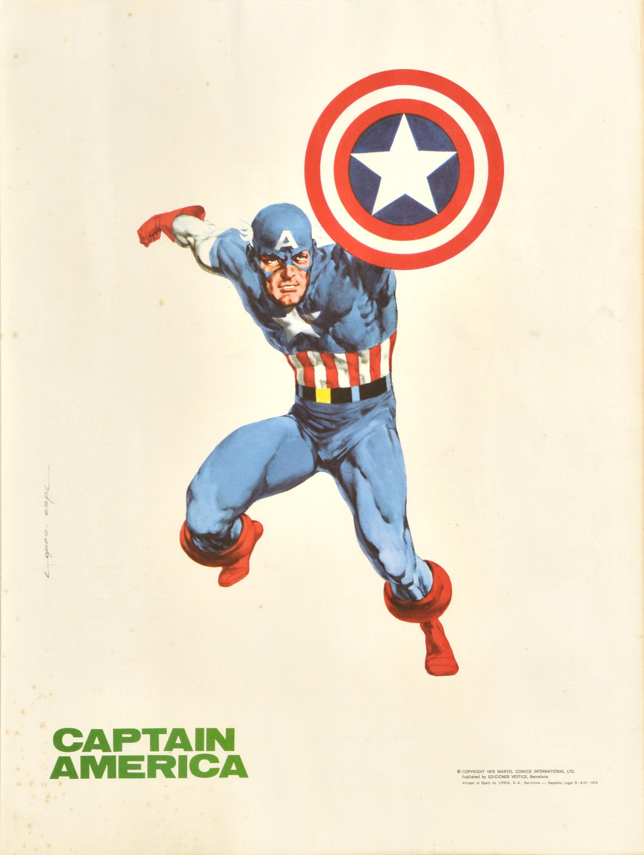 Lopez Espi Print - Original Vintage Marvel Film Poster Captain America Animated Superhero Movie Art