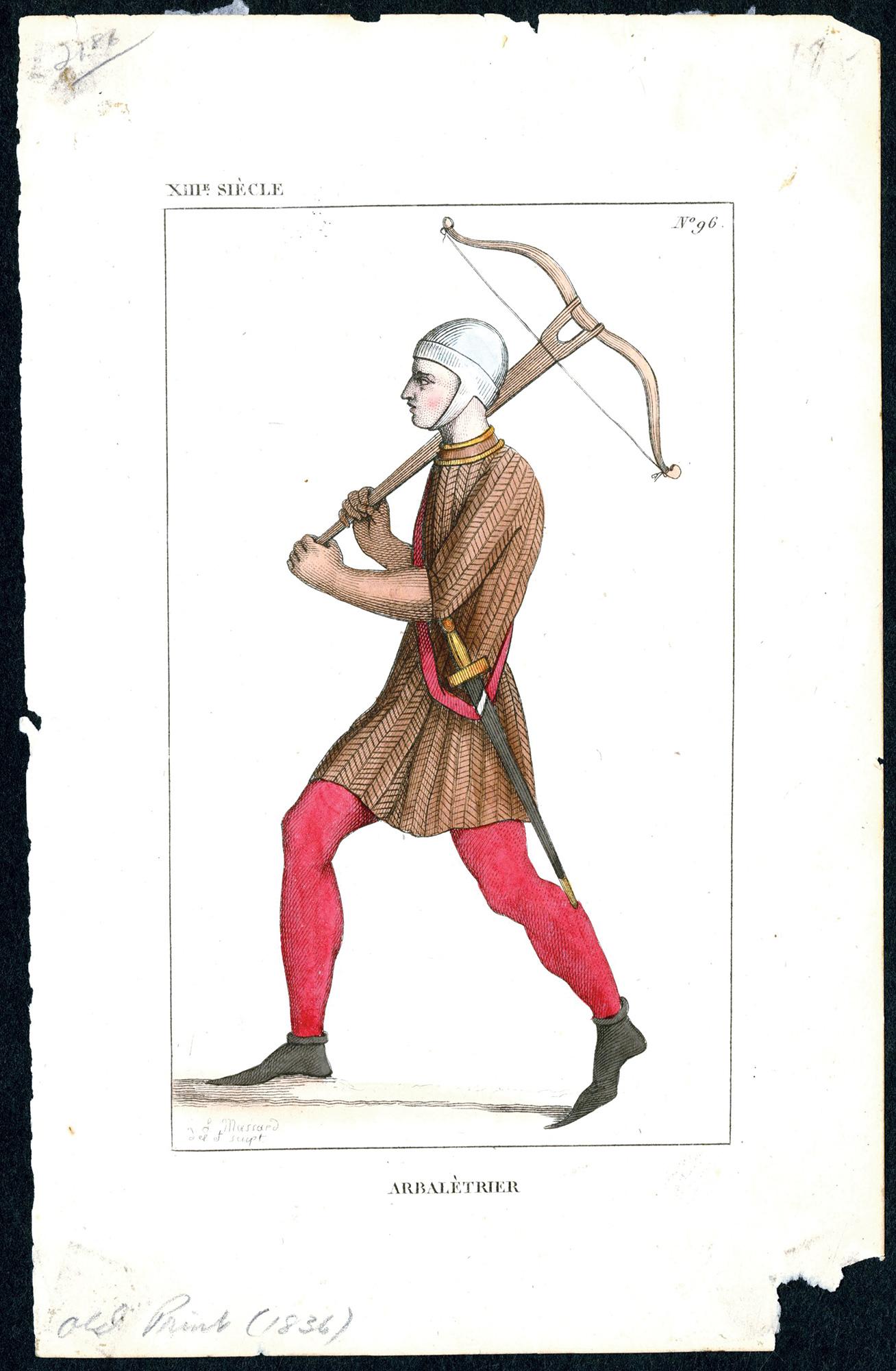 A brightly colored image of a 13th century French bowman. - Print di Léopold Mussard