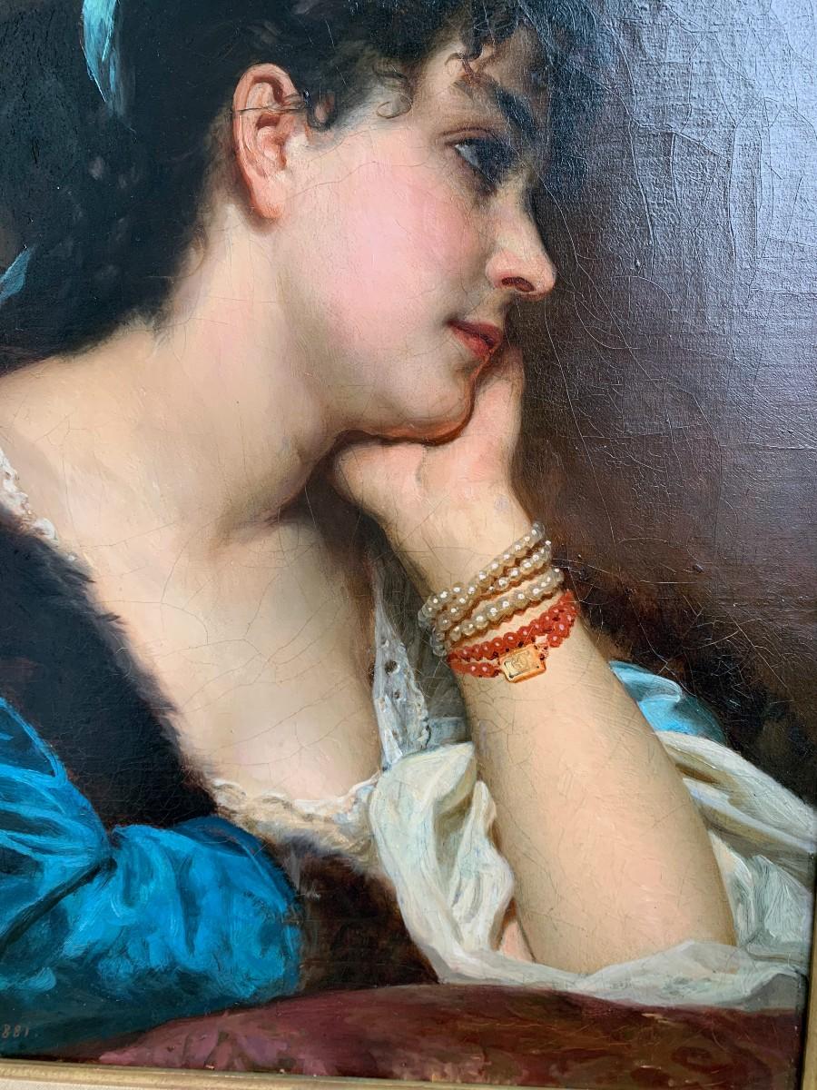 Jeune femme songeuse par Léopold SCHLESSINGER (1814 / 1880) en vente 2