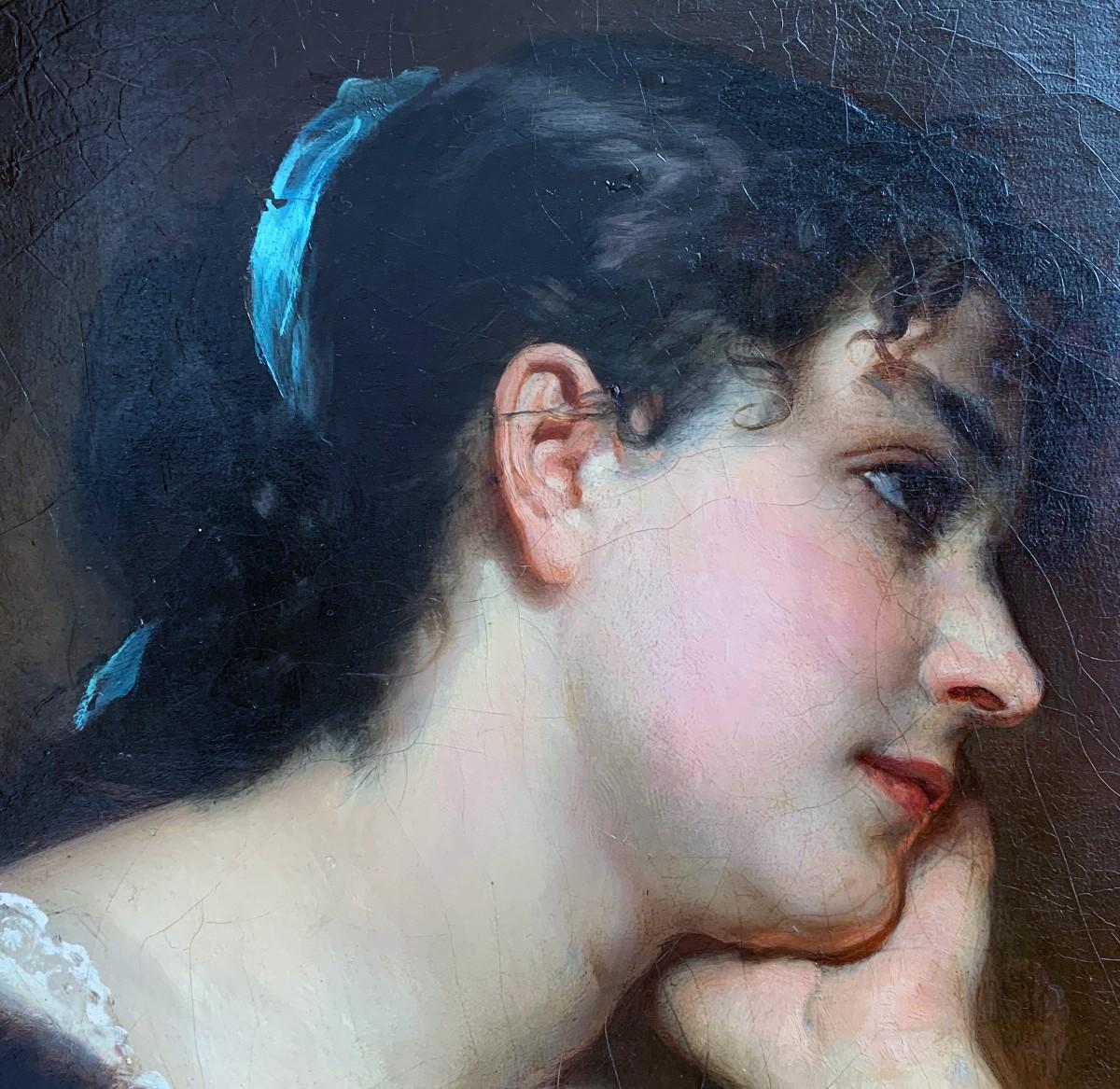 Jeune femme songeuse par Léopold SCHLESSINGER (1814 / 1880) en vente 3