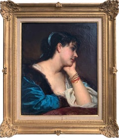 Jeune femme songeuse par Léopold SCHLESSINGER (1814 / 1880)