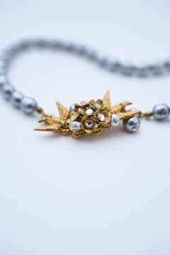 loquat flower and birds short necklace  / vintage jewelry , 1970's vintage parts
