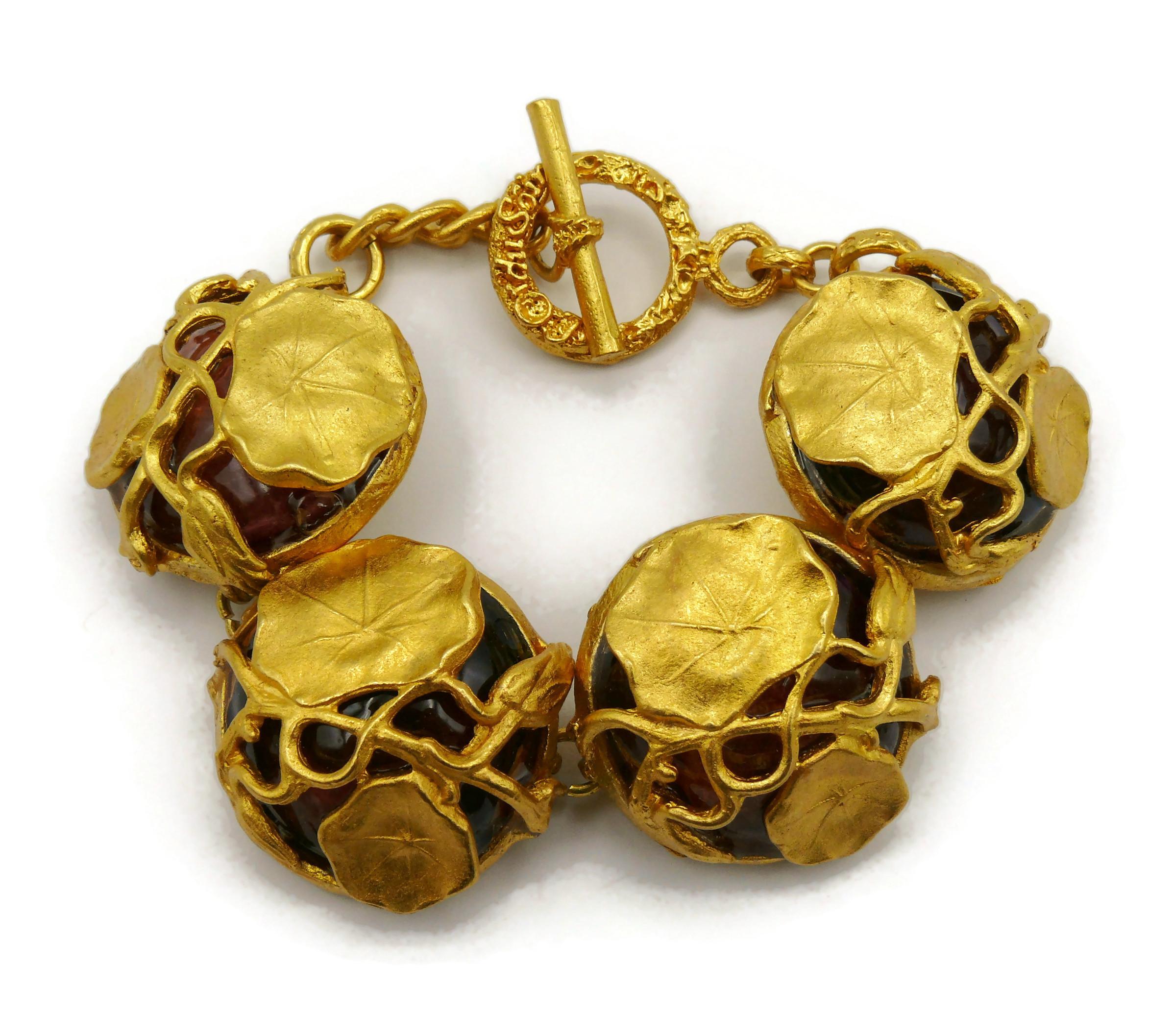 Women's L'Or du Soir Paris Vintage Gold Tone Art Nouveau Inspired Floral Bracelet For Sale