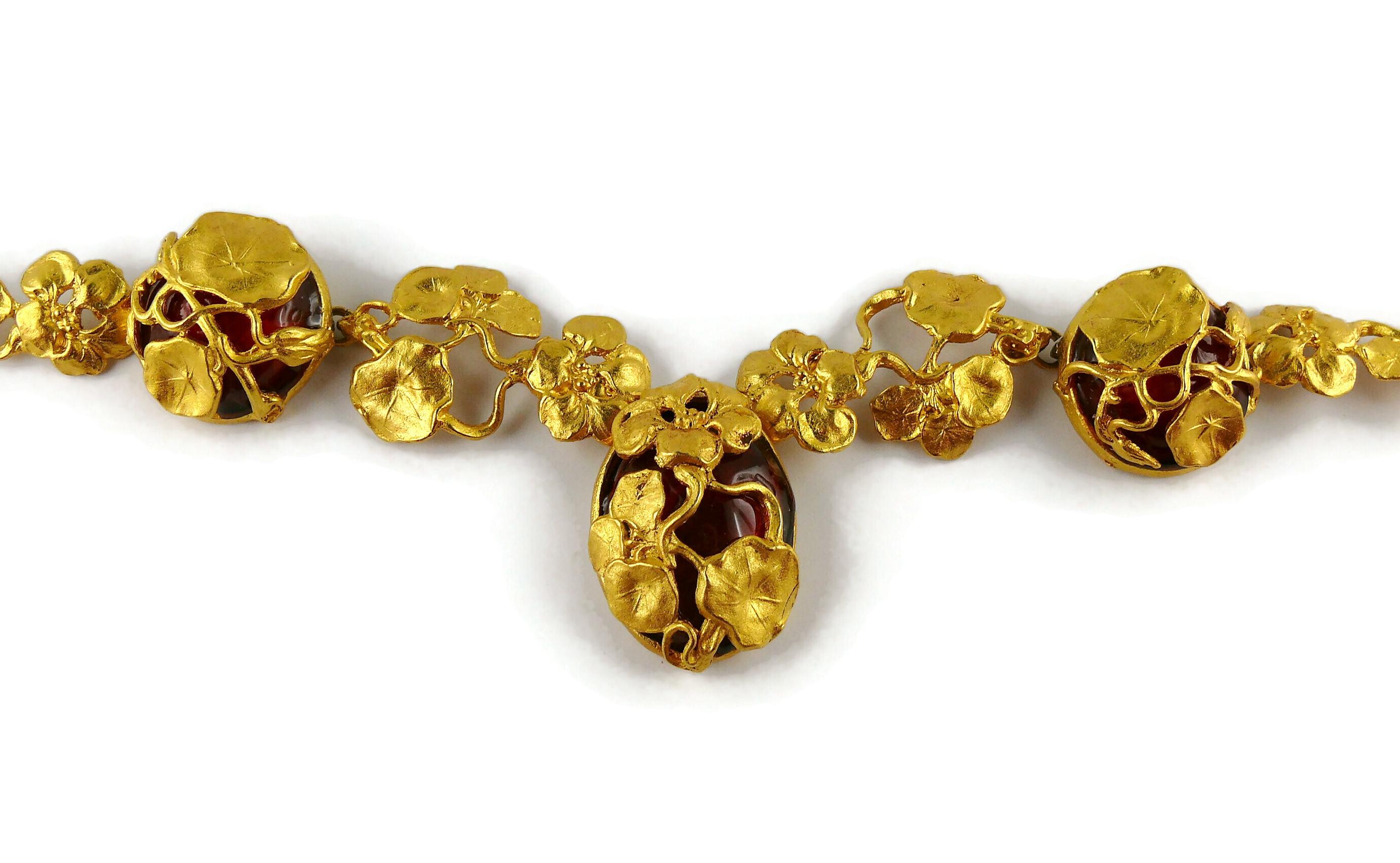 L'Or du Soir Paris Vintage Gold Toned Art Nouveau Inspired Floral Necklace In Good Condition In Nice, FR