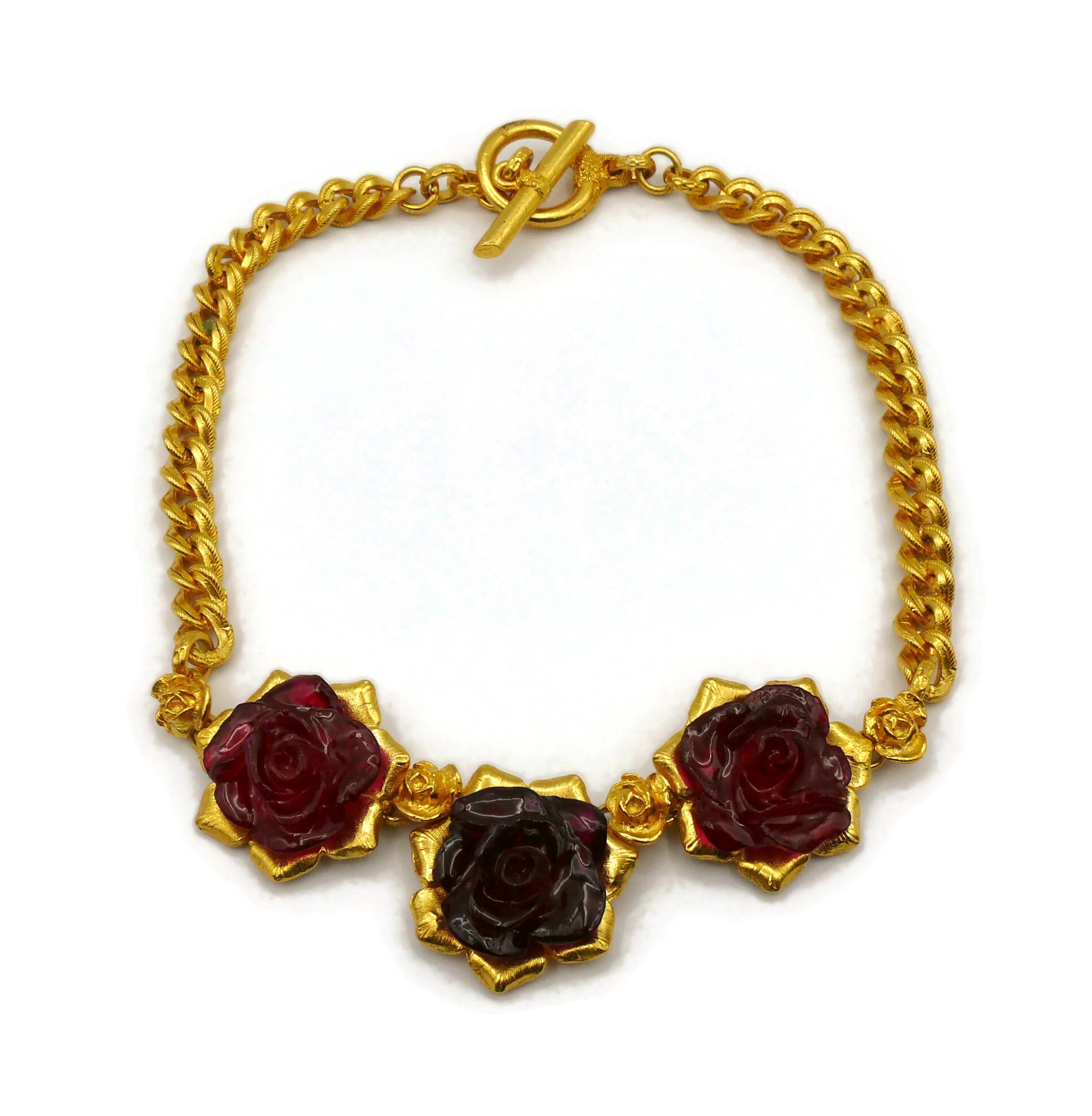 L'OR DU SOIR Vintage Gold Tone Floral Necklace In Good Condition For Sale In Nice, FR