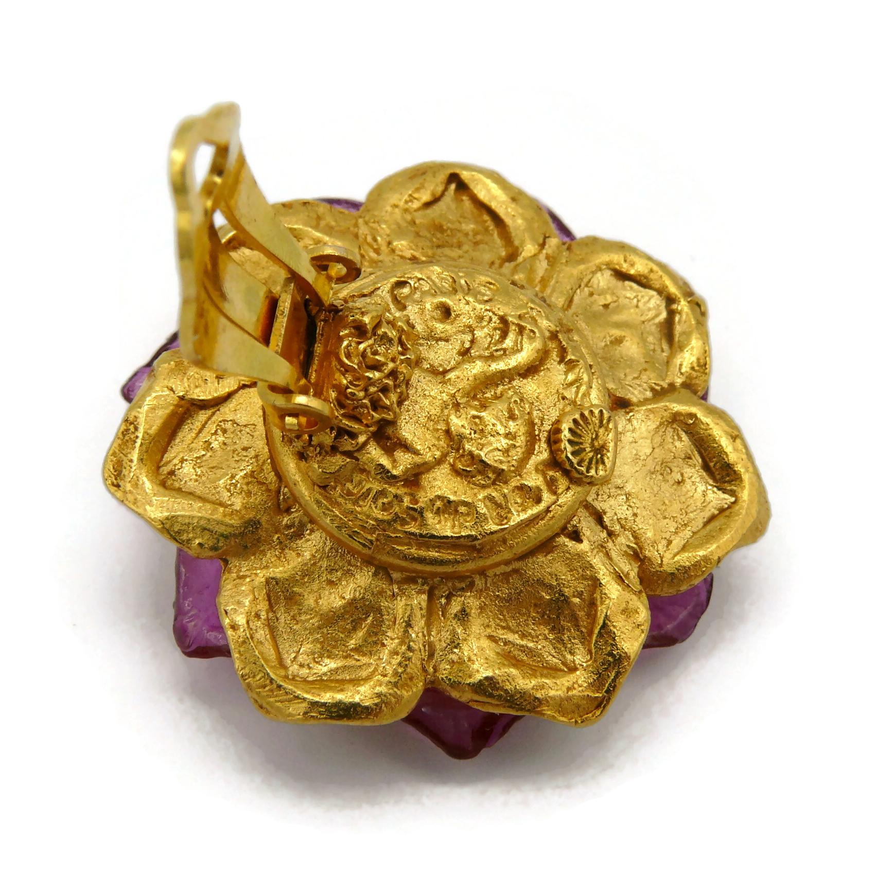 L'OR DU SOIR Vintage Gold Tone Flower Clip-On Earrings For Sale 4