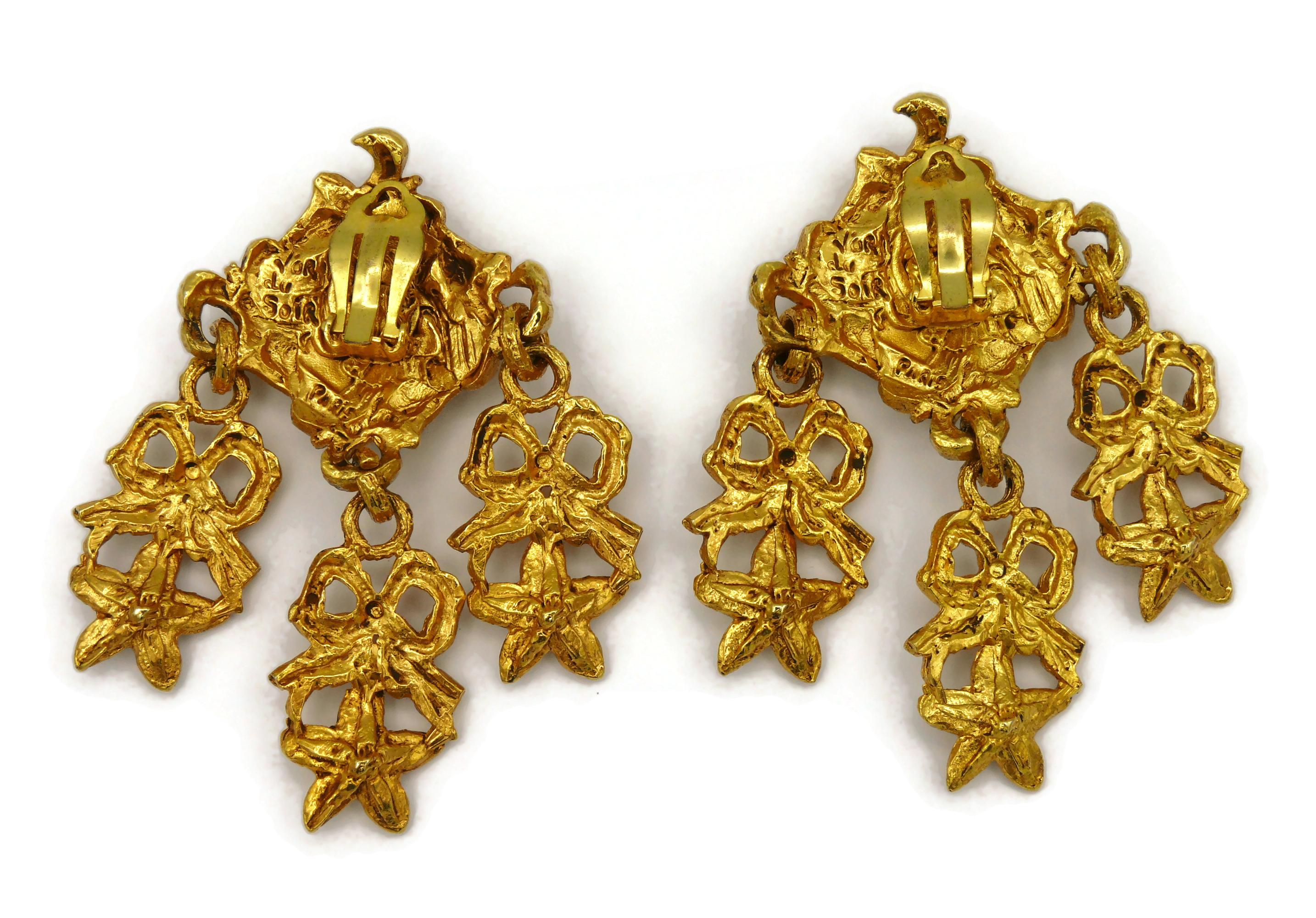 L'OR DU SOIR Vintage Gold Tone Jewelled Dangling Earrings For Sale 3