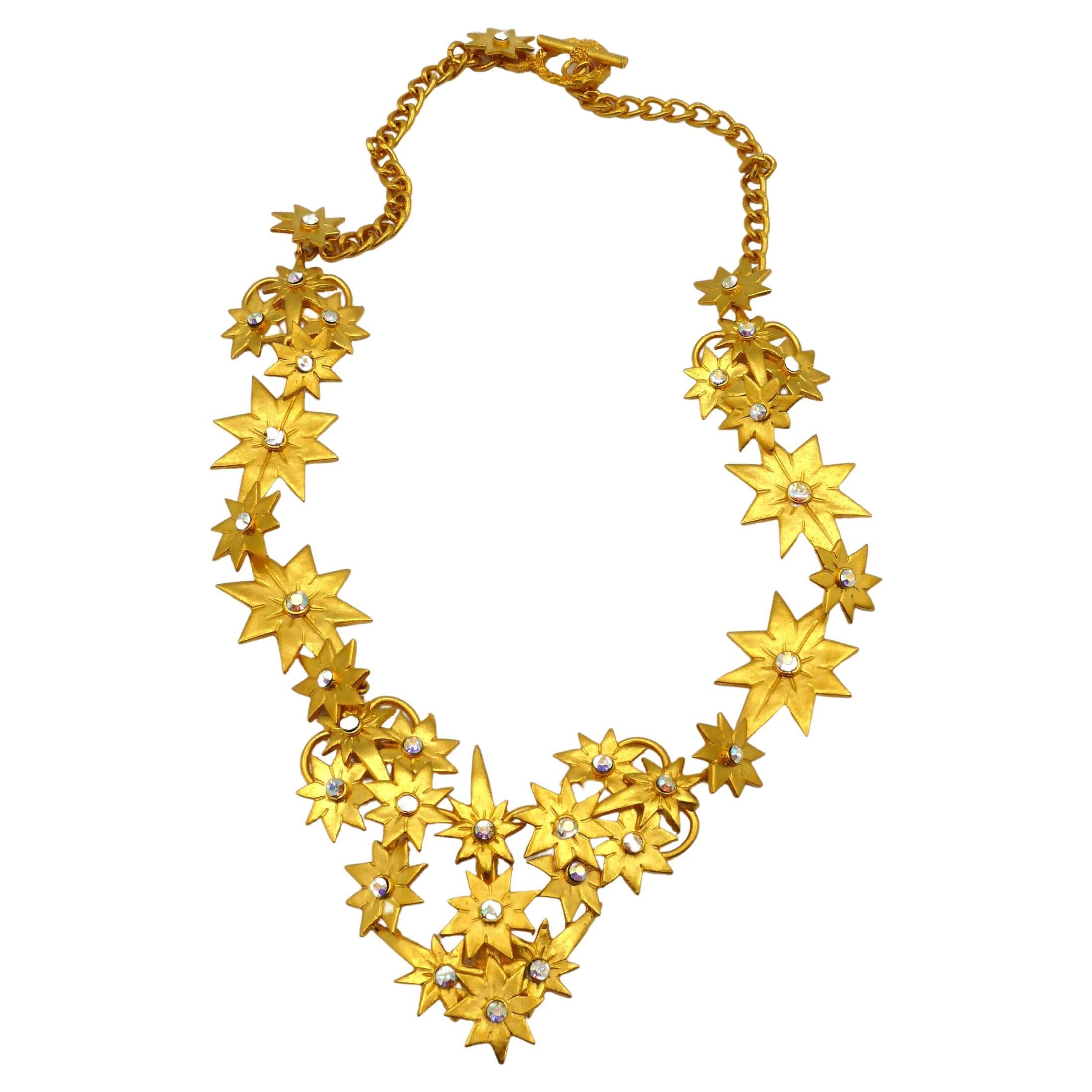 L'OR DU SOIR Vintage Gold Tone Jewelled Star Necklace For Sale