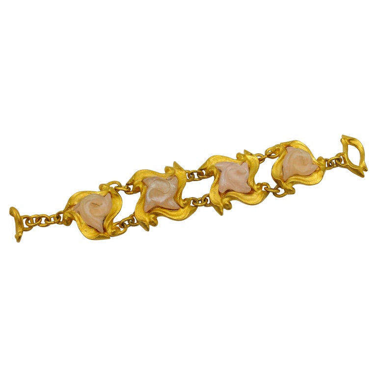 Bracelet Vintage 'La Rose Pourpre' - Plaqué Or - Taille S/M/L - Occasion Très Bon État