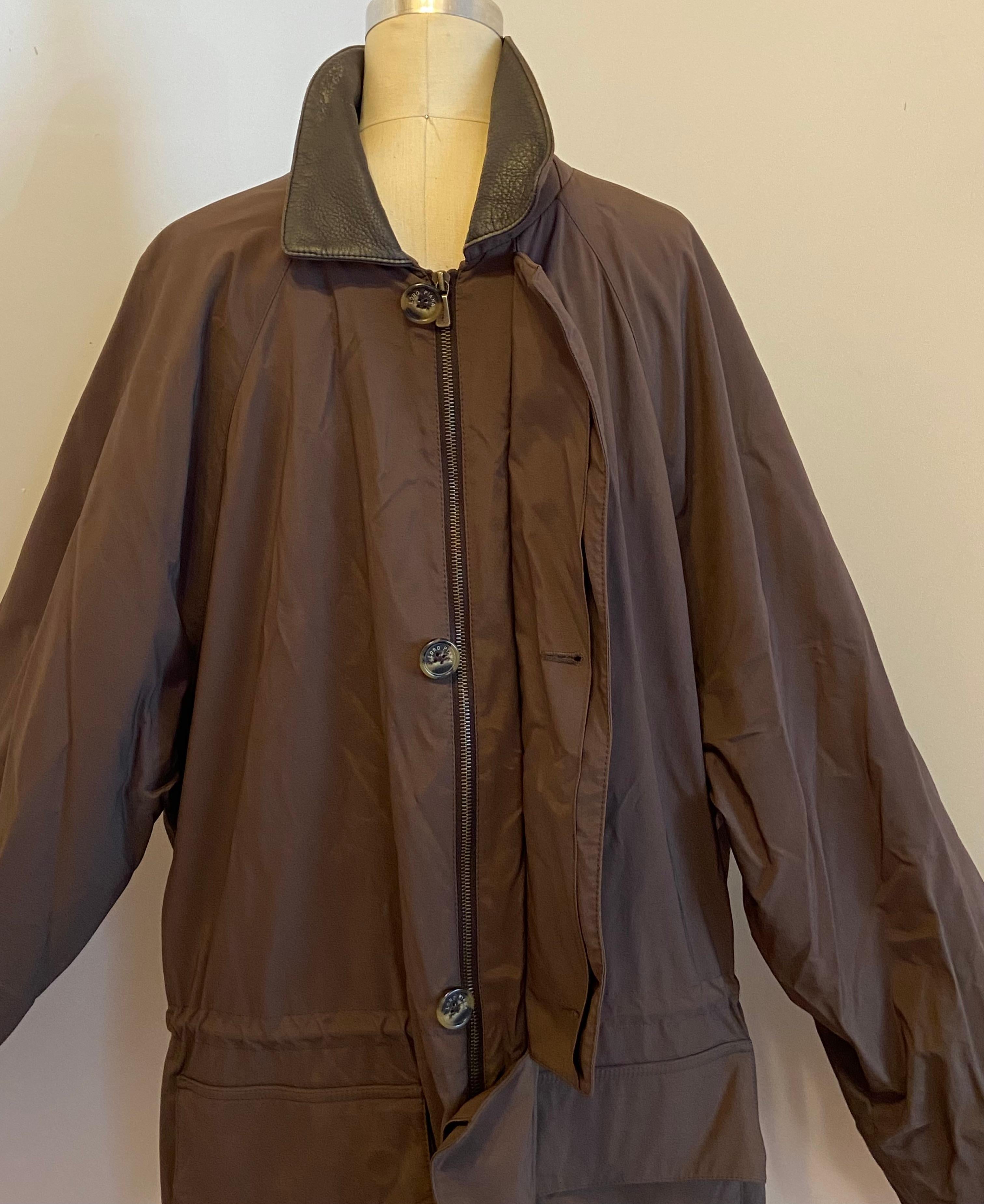 Lora Piana Men's Coco-Brown Accented with Leather Collar Storm Jacket 1