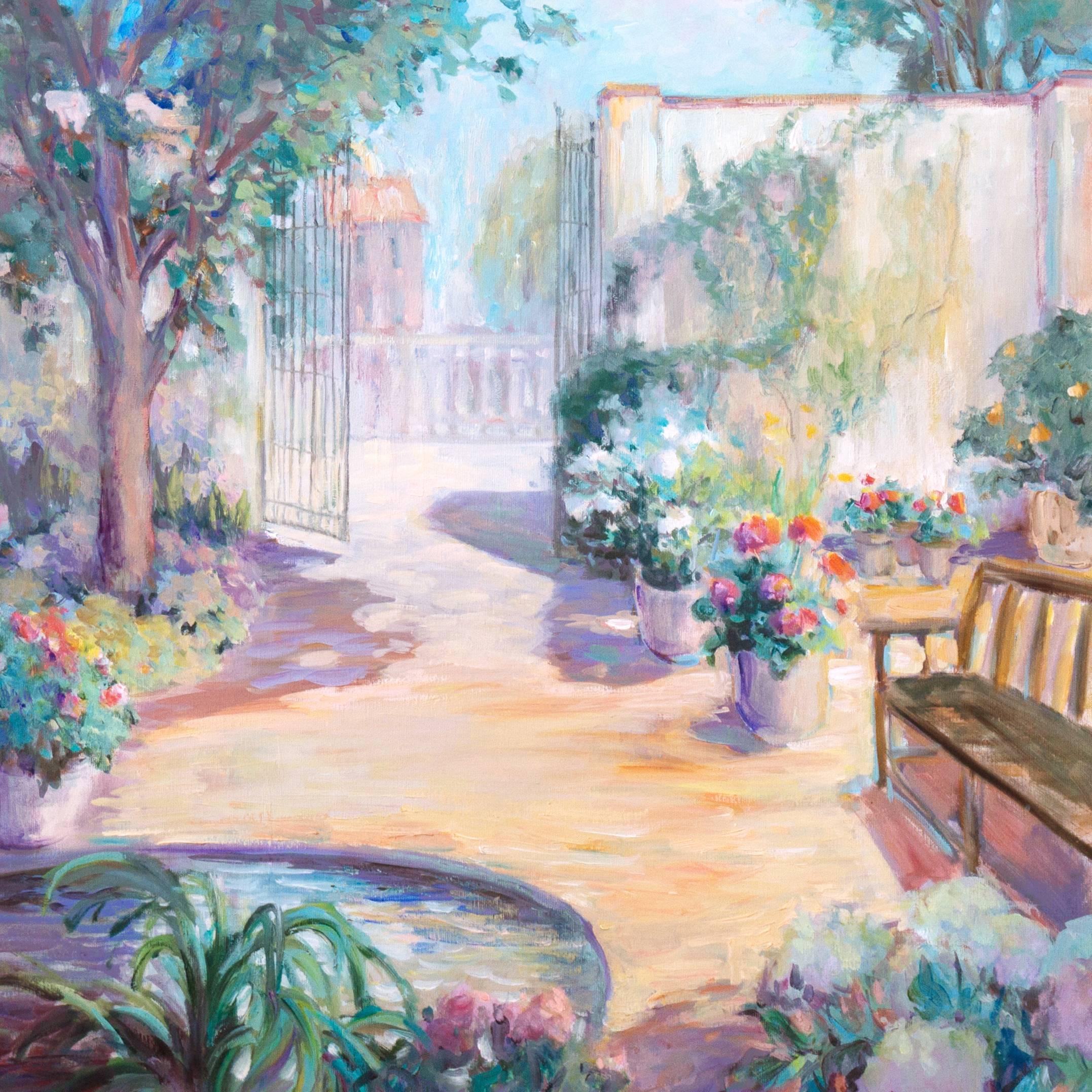 'Private Garden', Large American Impressionist oil, Hawaii, Australia, Seattle - Painting by Loraine Balsillie