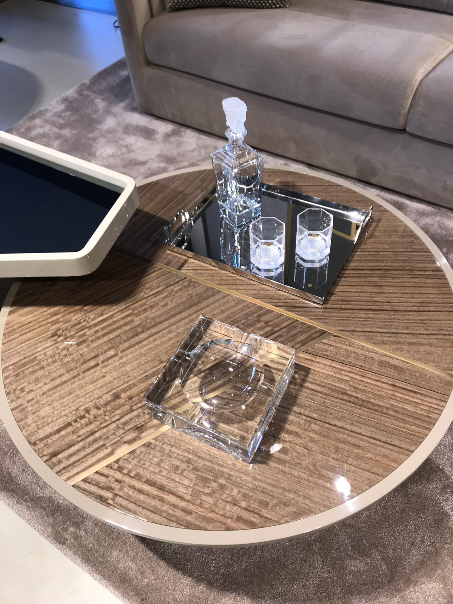 Portuguese Lorca Coffee Table with Eucalyptus Frisé Top and Brass Color Trimmings