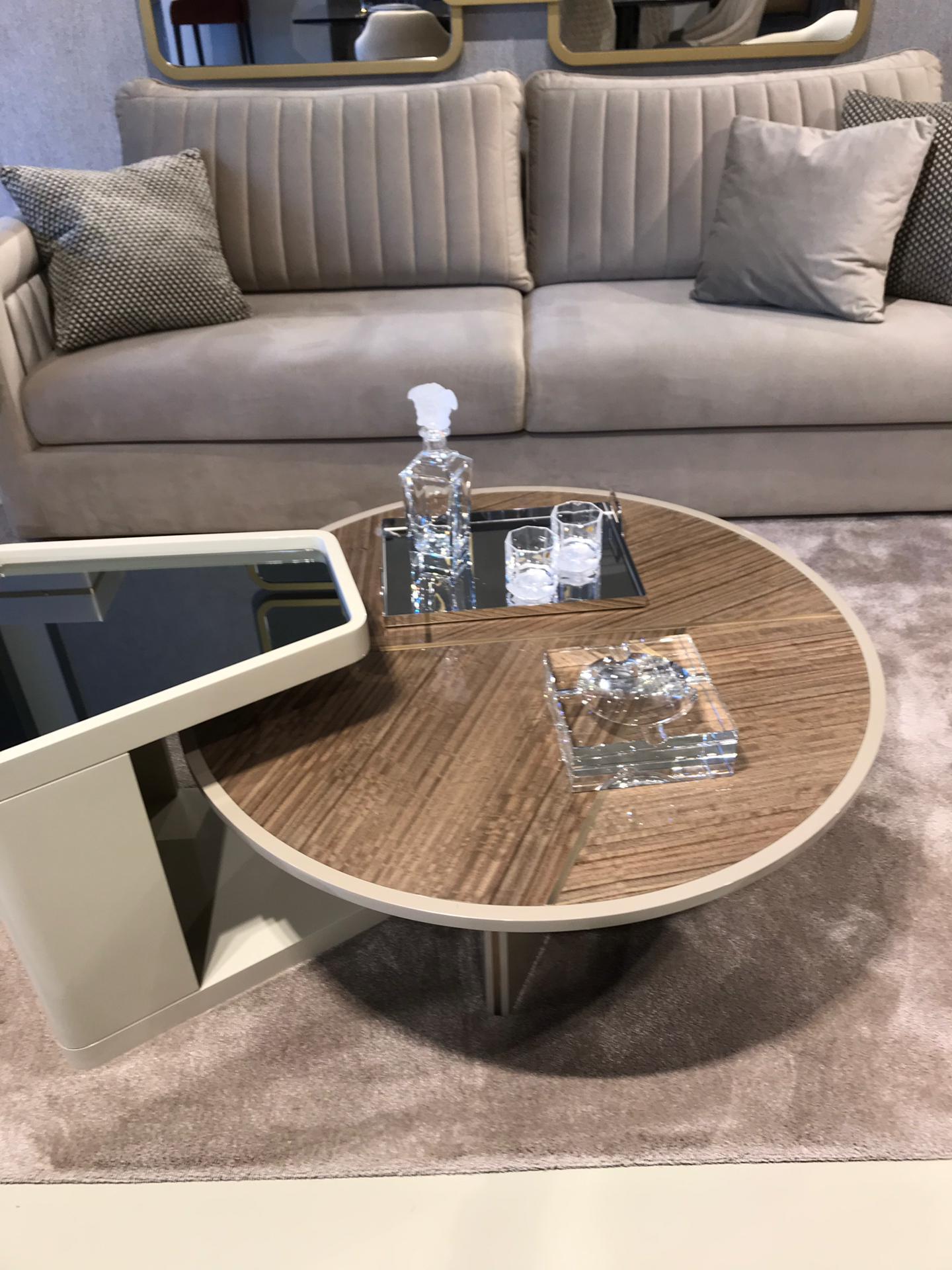 Modern Lorca Coffee Table with Eucalyptus Frisé Top and Brass Color Trimmings