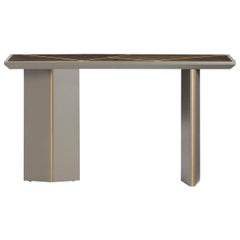 Lorca Console in Glossy Grisio Gris Top and Antique Brass Color Trims