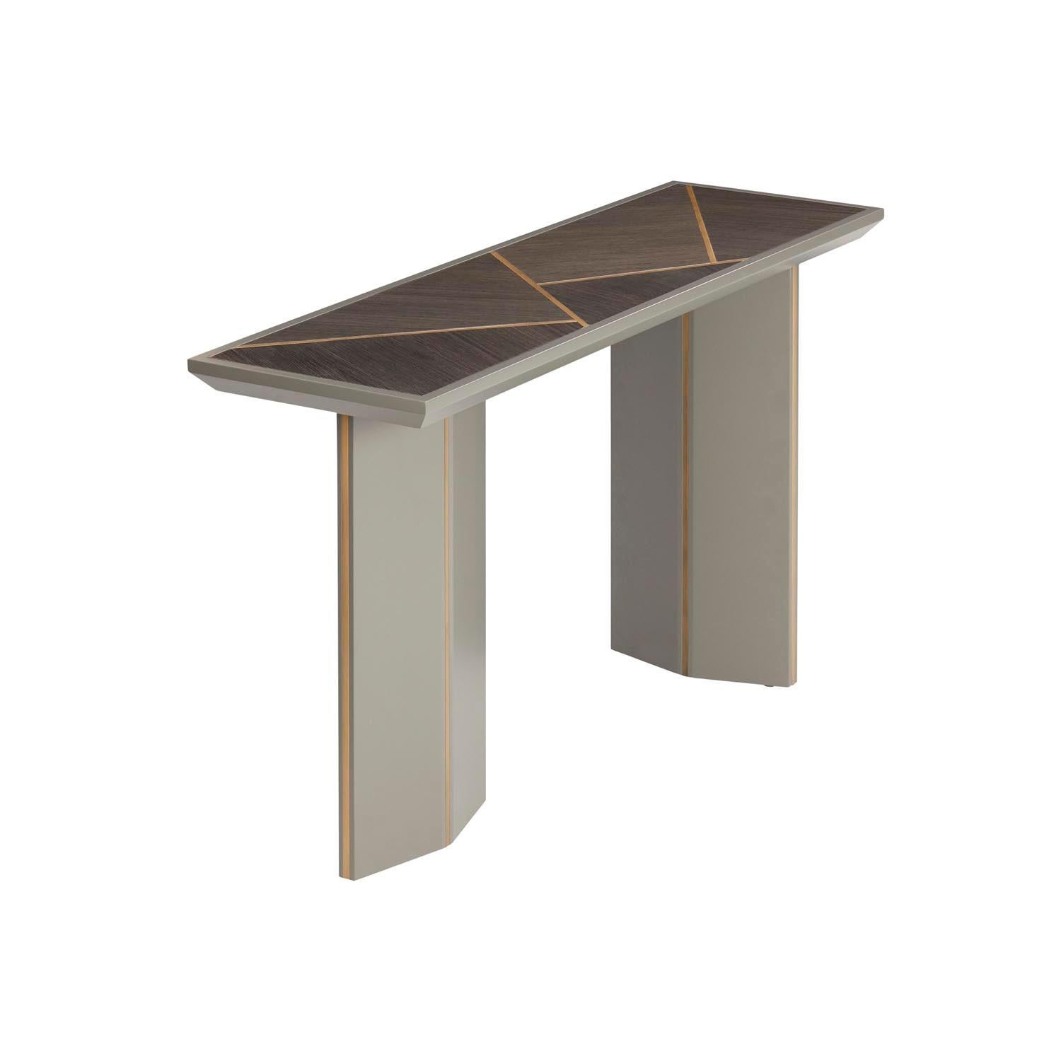 LORCA console is a bold design piece, with beautiful inlaid details on top and legs.‎ Made of lacquered and veneered wood, but available in a large collection of finishes to meet any design need.‎

Shown in glossy Grisio Gris veneered top, combined
