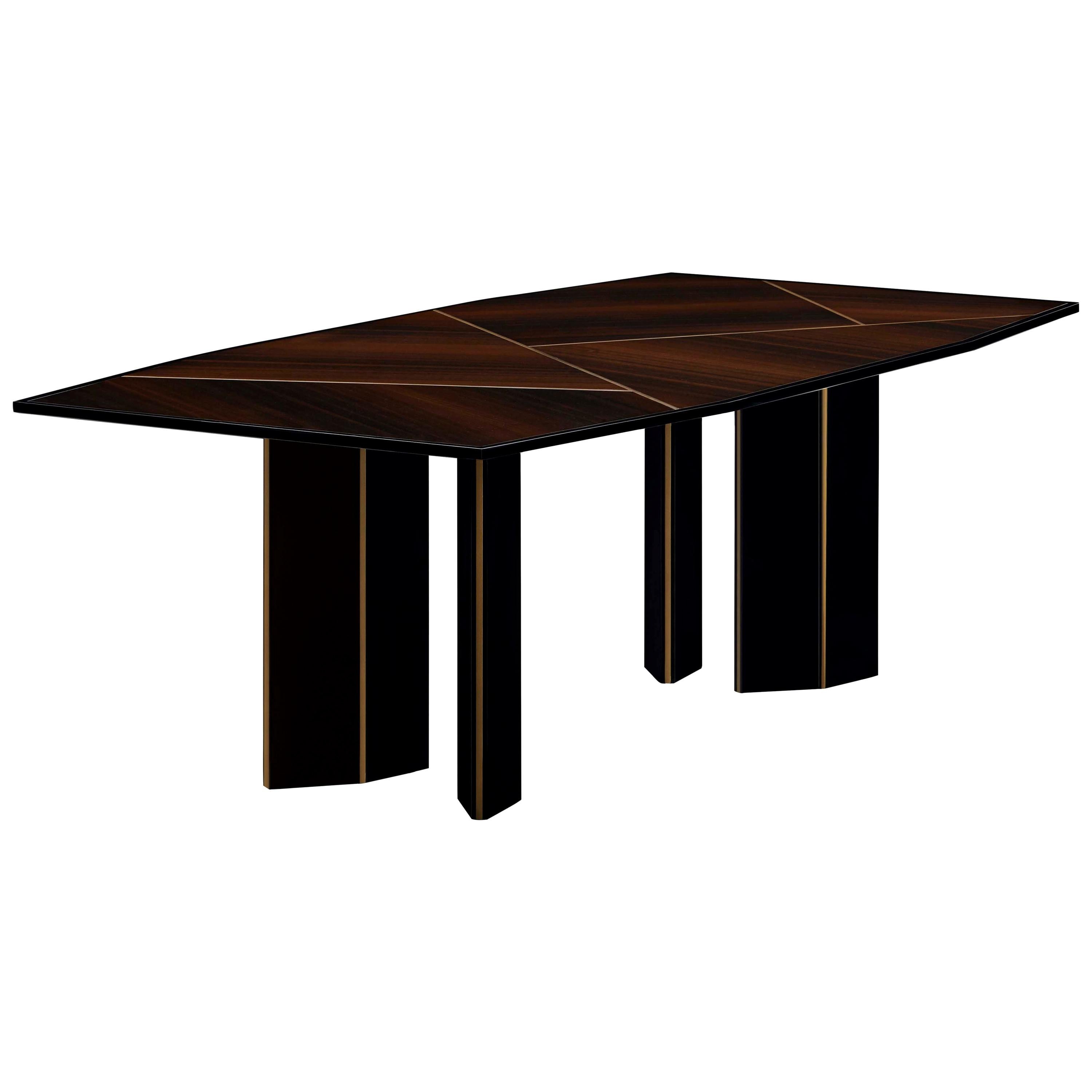Lorca Dining Table in Eucalyptus Fumé with Antique Brass Color Trimmings
