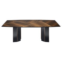 Lorca Dining Table in Eucalyptus Fumé with Antique Brass color details