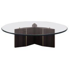 Lorca II Coffee Table with Glass Top and Wooden Base with Brushed Brass Trims