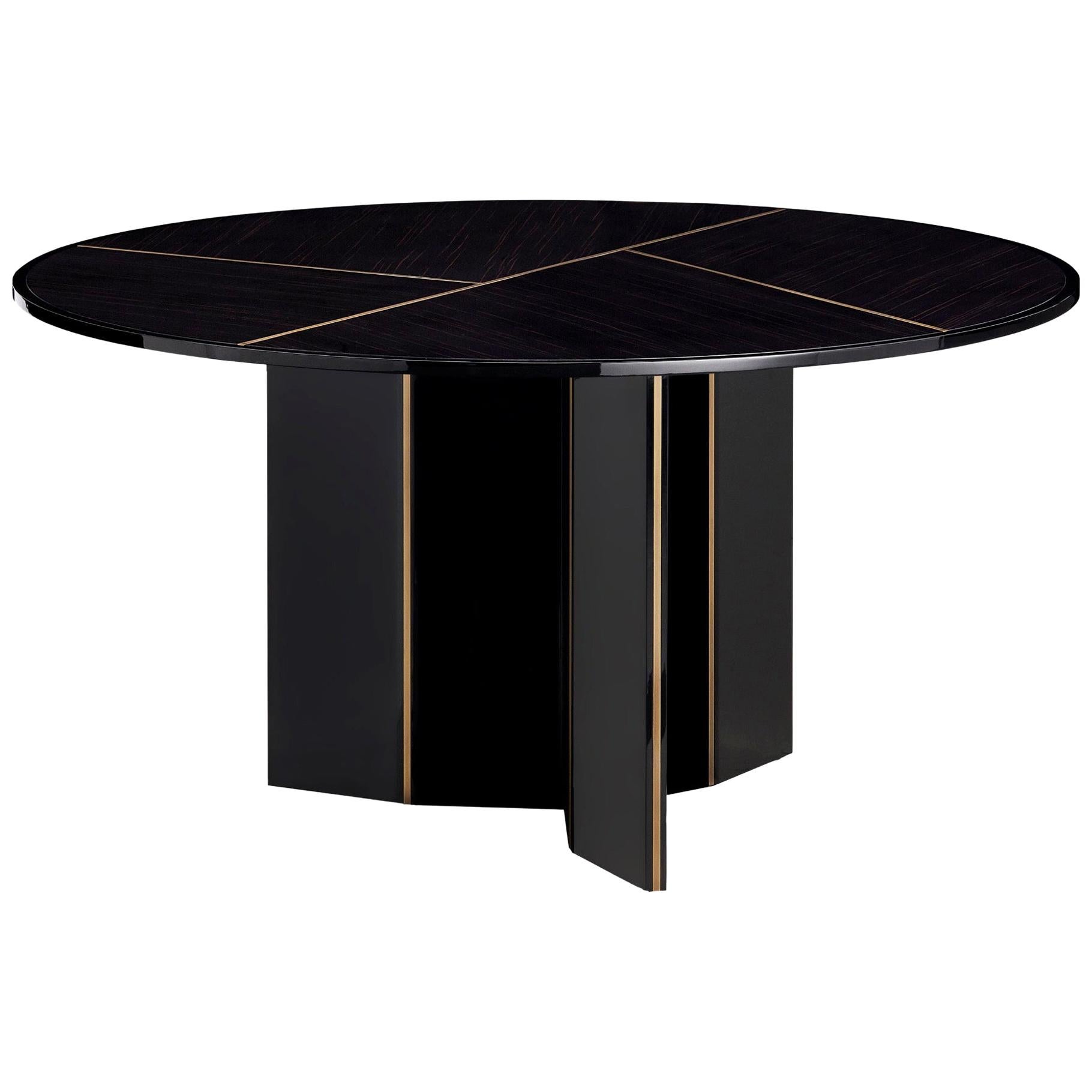 LORCA II, runder Tisch aus Ebenholz mit Makassar-Platte