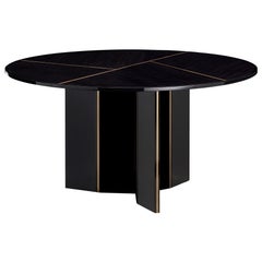 Lorca II Dining Table in Eucalyptus Fumé Top and Brass Color Trimmings