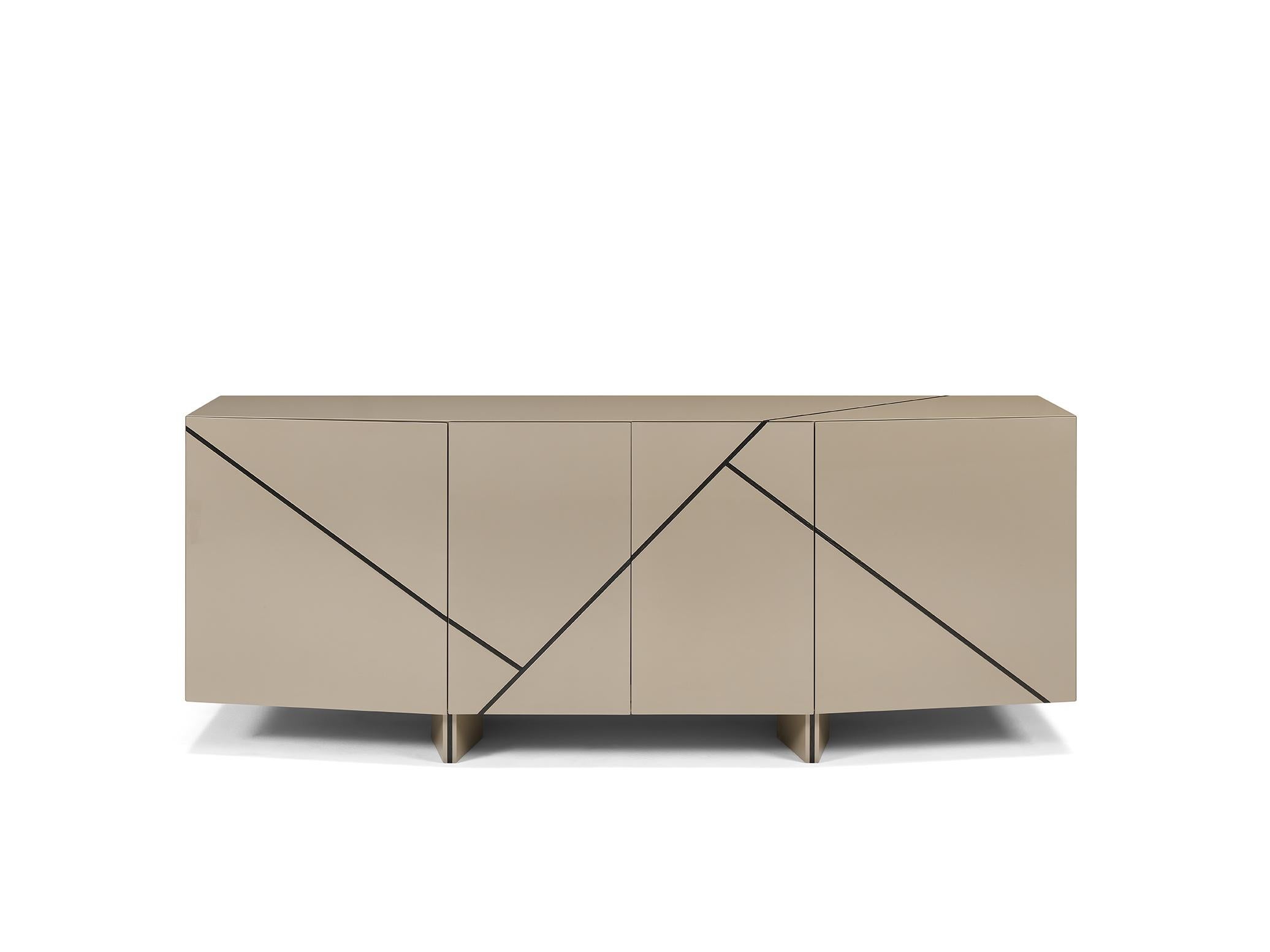 LORCA sideboard is a bold design piece that brings elegance and sobriety to any modern room project. Available in any lacquer or veneered wood on request. Inlaid details in antique brass color, stainless steel or in wood.

Shown in glossy lacquer in