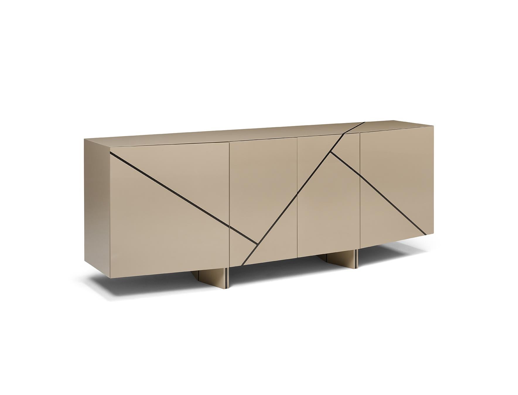 Modern LORCA wood sideboard Lacquered with Wooden Inlaid Details For Sale