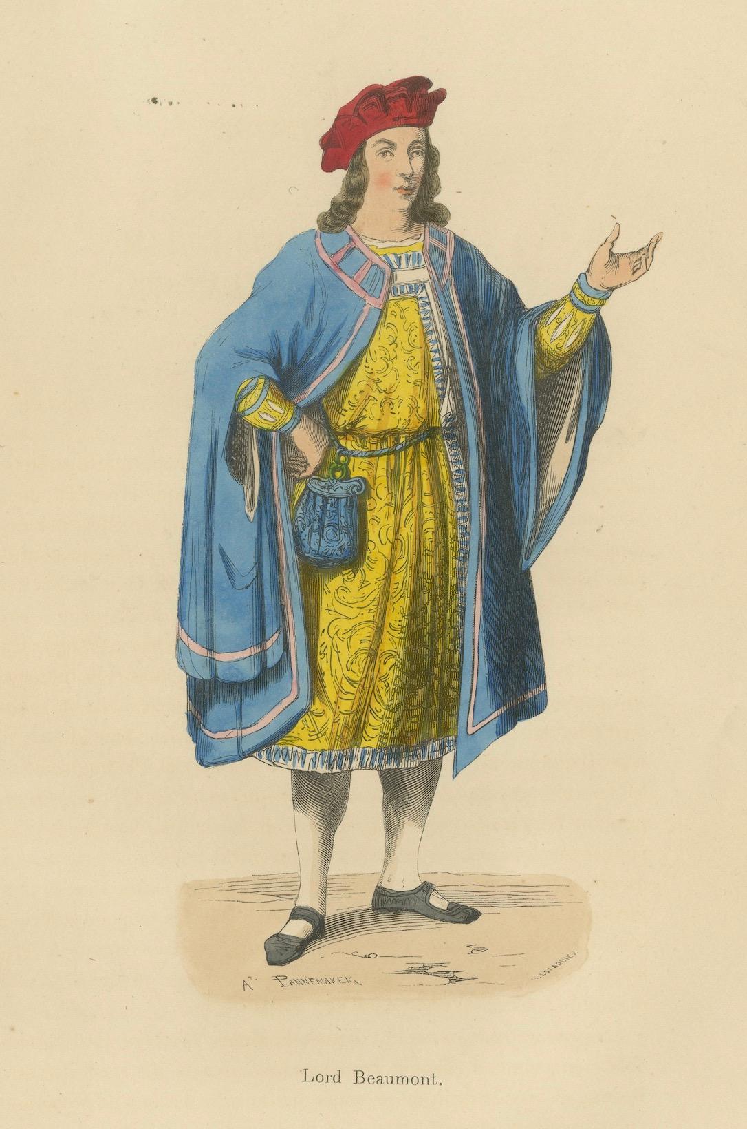 Paper Lord Beaumont in Courtly Attire, Costume Di Moyen Age, 1847 For Sale