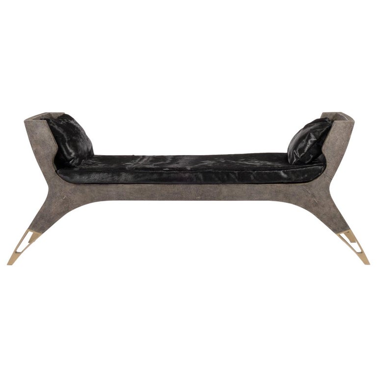 Hand-Crafted Lord Bench in Cream Shagreen and Bronze-Patina Brass by R&Y Augousti For Sale