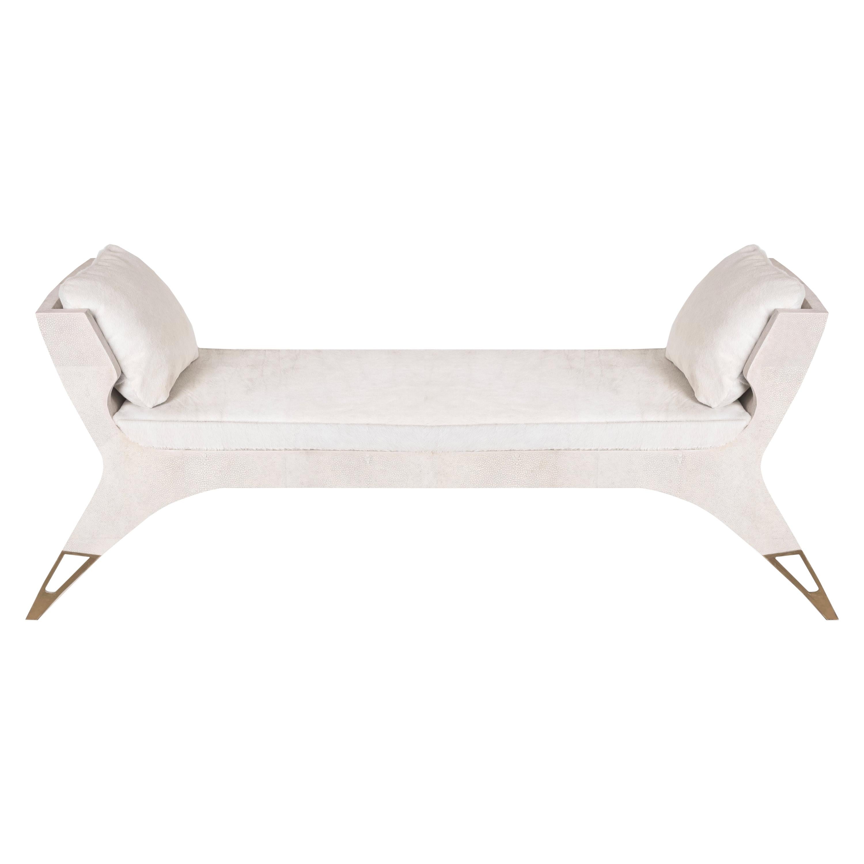 Lord Bench in Cream Shagreen and Bronze-Patina Brass by R&Y Augousti